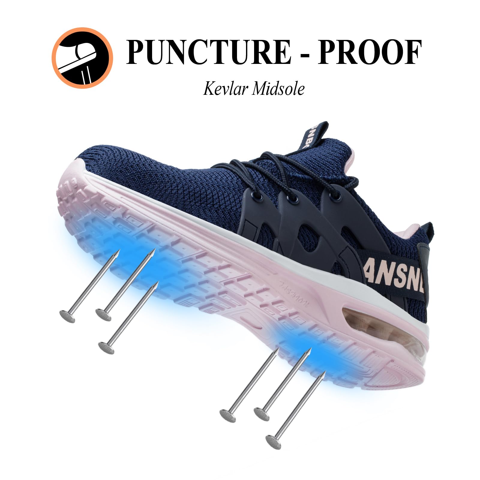 Indestructible Steel Toe Shoes for Women - Lightweight Safety Work Sneakers with Air Cushion & Breathable Design | Puncture Proof, Slip Resistant Composite Toe Footwear | Perfect for Construction, Warehouse & Industrial Work