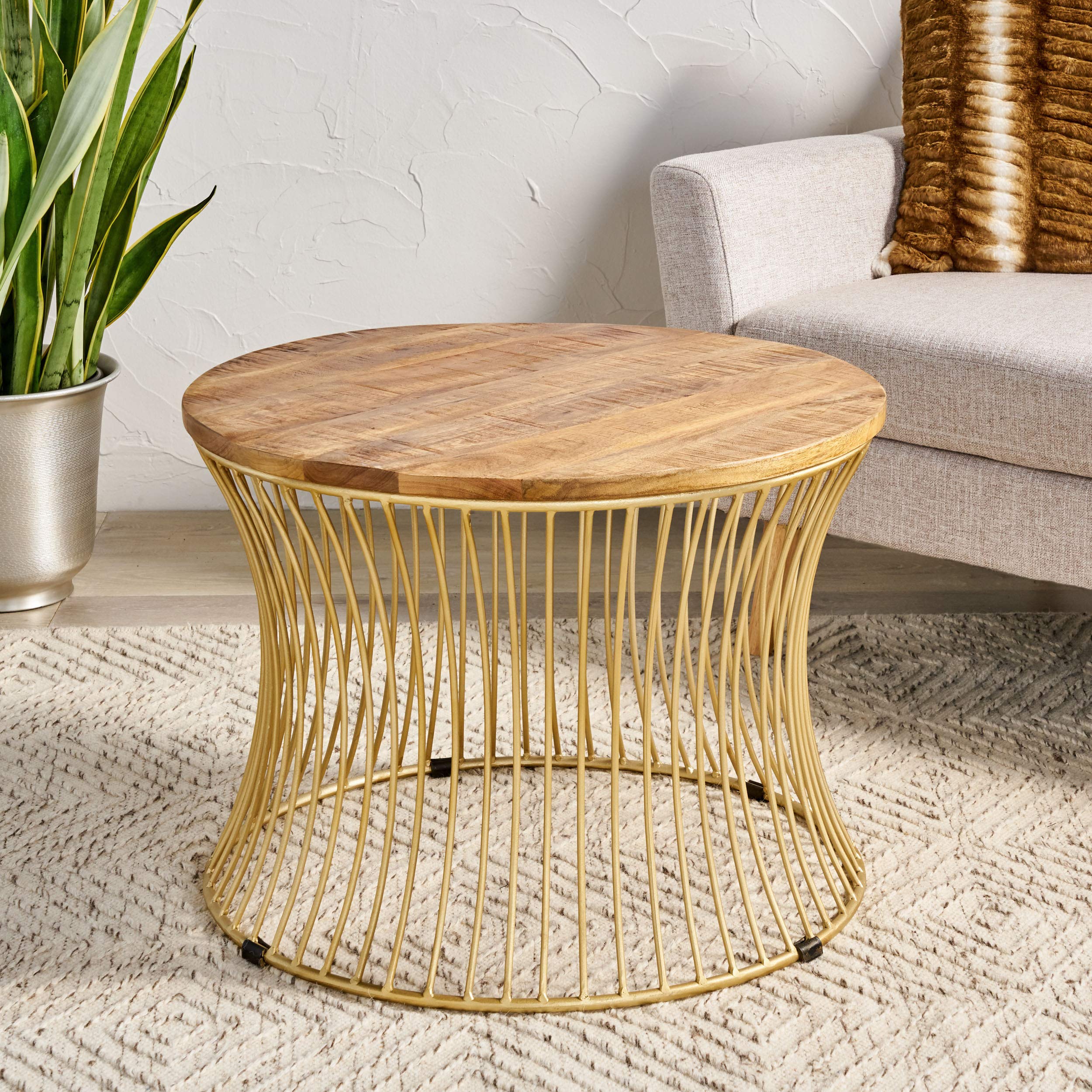 Christopher Knight Home Lydia Coffee Table - Natural Wood Finish with Gold Accents - Perfect for Living Room, Lounge & Home Decor