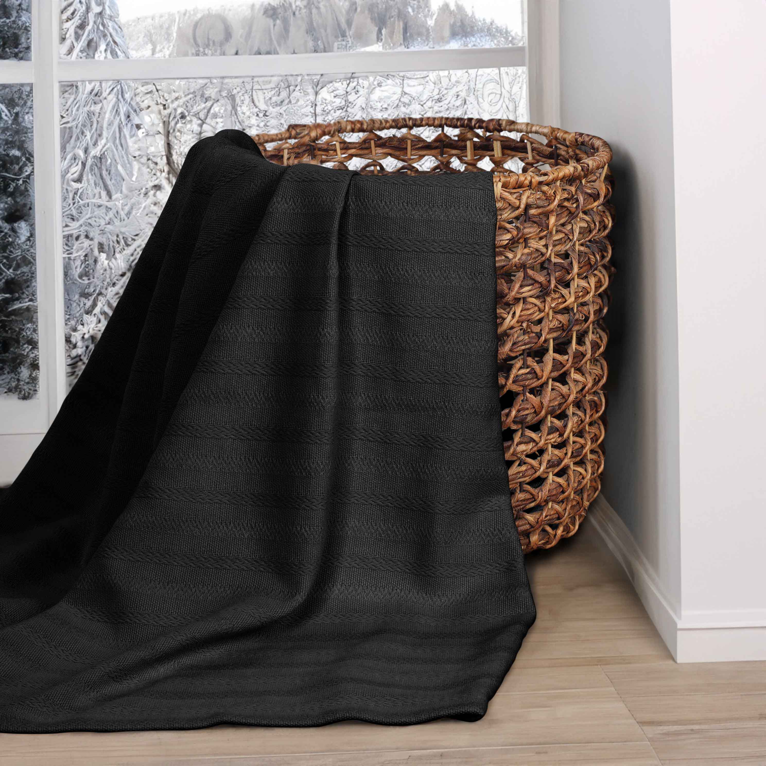 Soft Clara Cotton Textured Striped Lightweight Woven Blanket - Perfect for Sofa, Bed & Outdoor Picnics