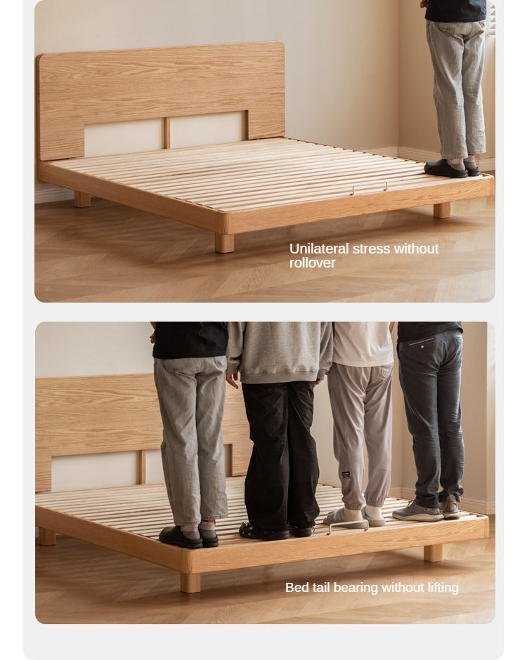 Solid Oak Wood Suspension Bed - King Size Platform Bed Frame with Large Headboard - Perfect for Master Bedroom & Modern Home Decor