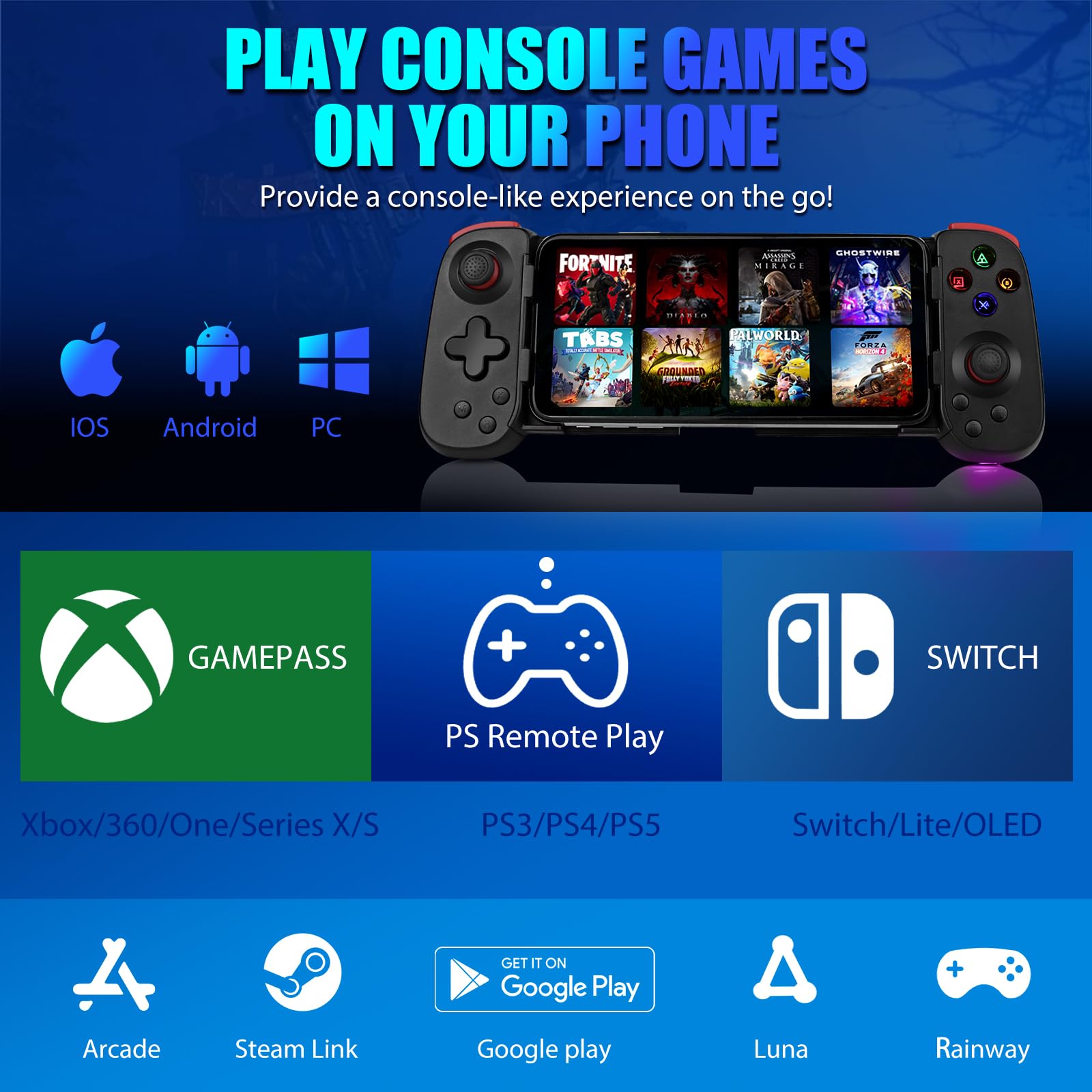 Wireless Bluetooth Game Controller for iOS Android - Xbox/PS/Switch/PC/Steam - Perfect for Mobile Gaming