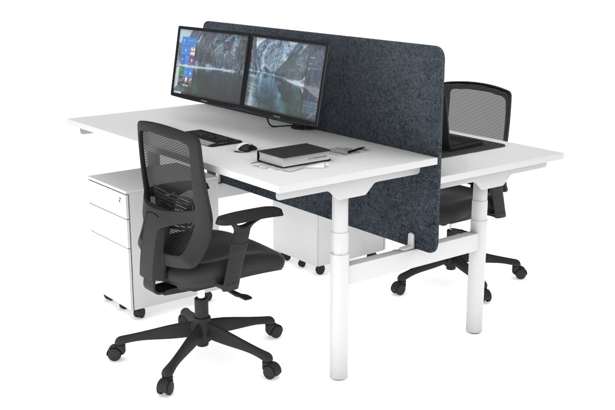 Flexi Premium Height Adjustable 2-Person H Bench Workstation - White Frame [1400L x 700W] for Office & Home Workspace | Ergonomic Standing Desk Solution