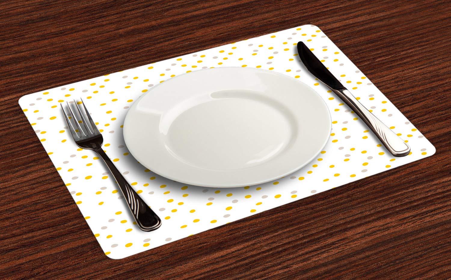 Ambesonne Yellow Polka Dot Place Mats Set of 4 - Washable Fabric Table Mats for Dining Room & Kitchen Decor - Earth Yellow Pale Tan White - Perfect for Everyday Meals, Dinner Parties & Holiday Gatherings