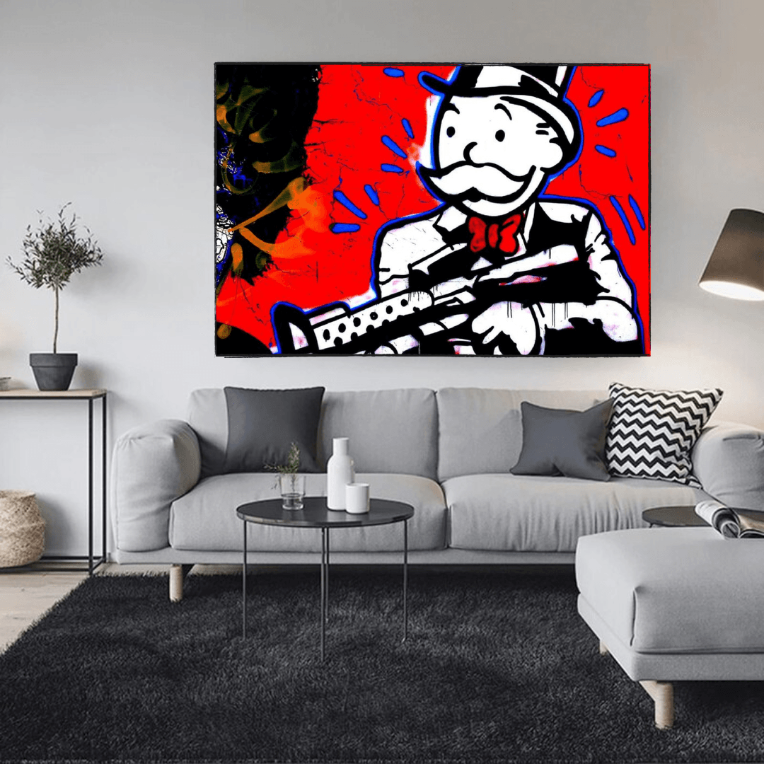 Alec Monopoly Money Man Gangster Scarface Canvas Wall Art - Pop Culture Home Decor for Living Room, Office & Man Cave