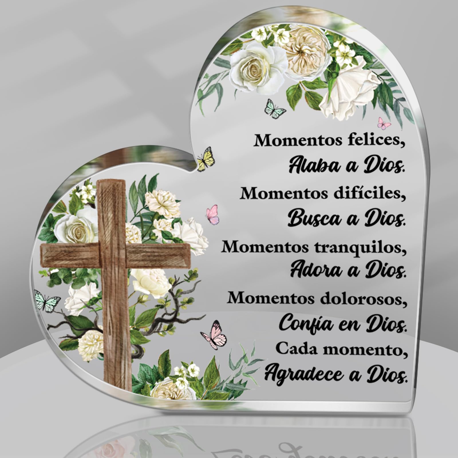 Shellwei Spanish Mother's Day Acrylic Christian Gift for Women - Religious Inspirational Decor with Bible Verse Heart - Perfect Christian Desk Decor, Grandma Gift, Mothers Day & Birthday Scripture Present (Fresh) - Ideal for Home, Office & Church Decorations