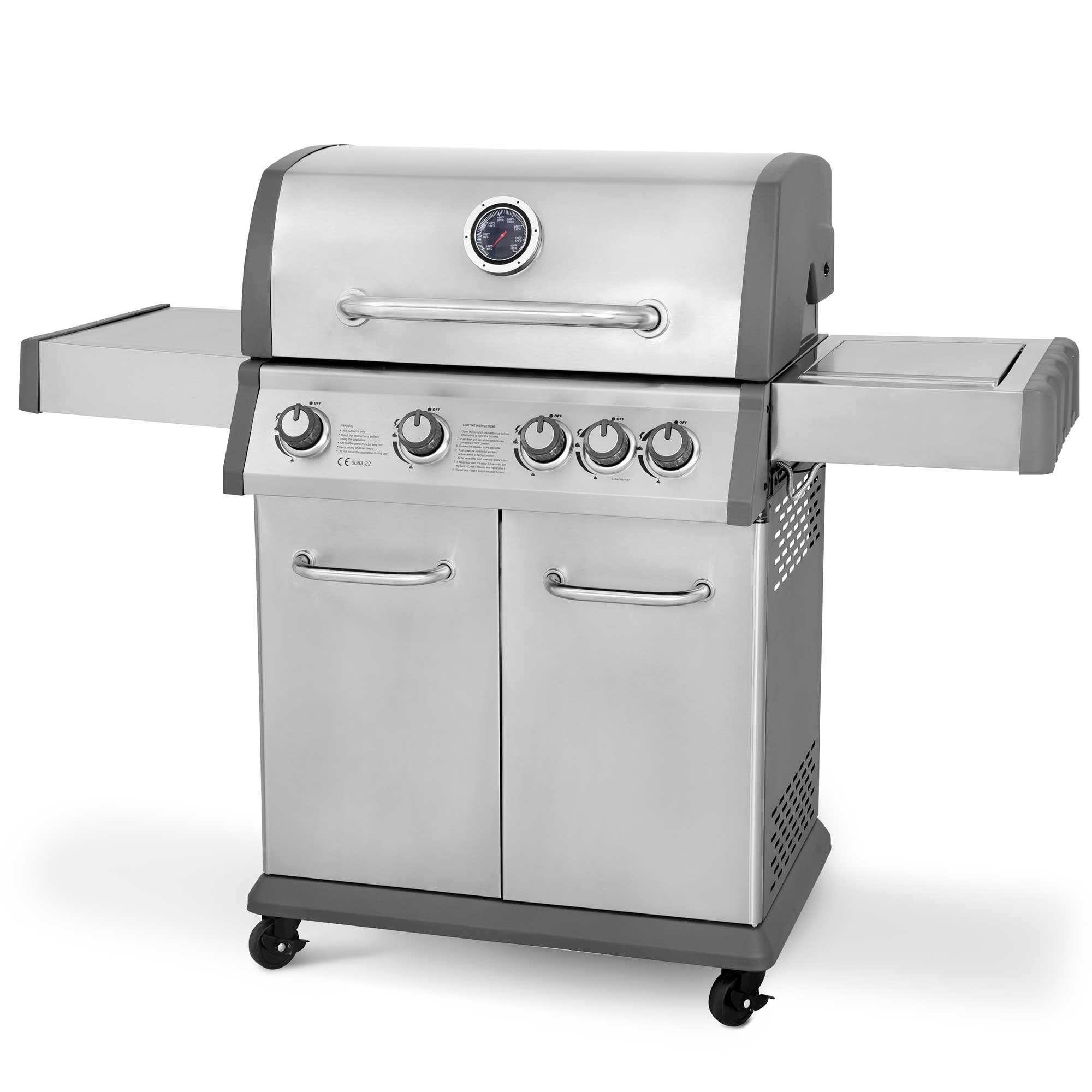 4+1 Burner Deluxe Gas BBQ Grill with Piezo Ignition - Stainless Steel DG17 - Perfect for Backyard BBQs, Camping & Outdoor Cooking