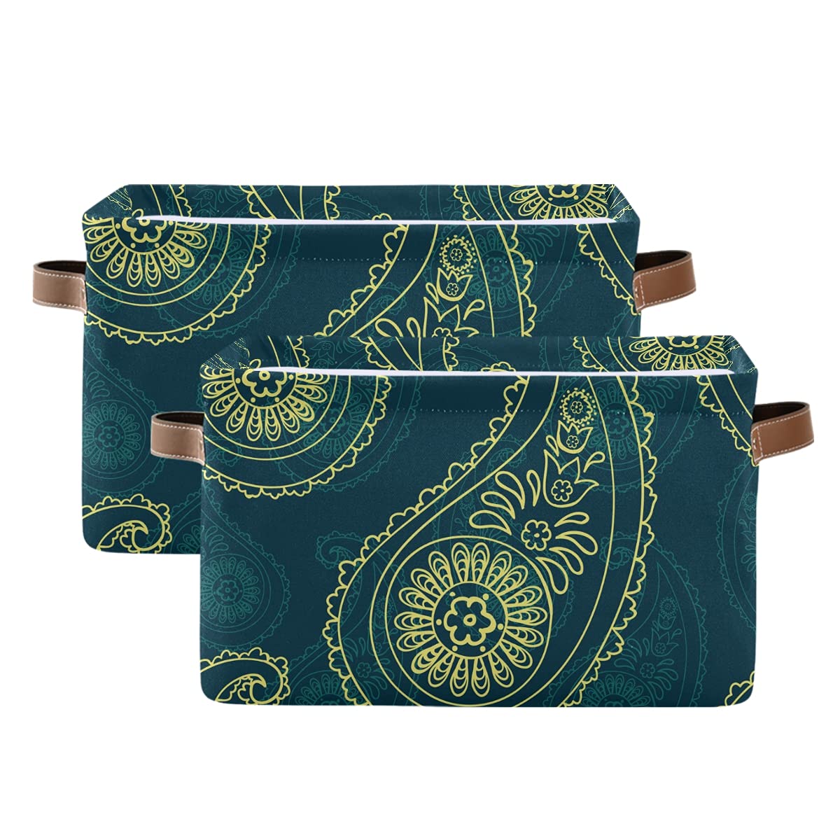 Paisley Pattern Foldable Fabric Storage Bins - Large Capacity Closet Organizers with Reinforced Handles | Perfect for Bedroom, Closet, Nursery & Office Organization