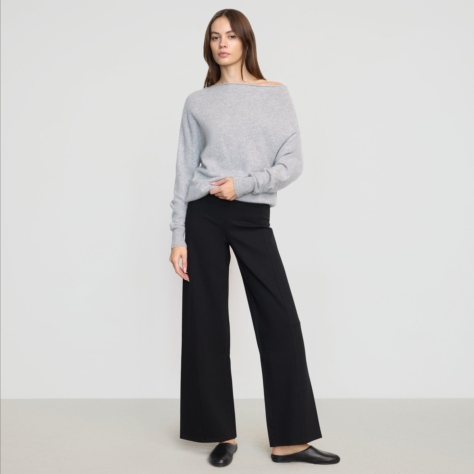 Women's Wide Leg Ponte Stretch Pants - High Waist Comfortable Work Pants for Office, Business Casual & Travel