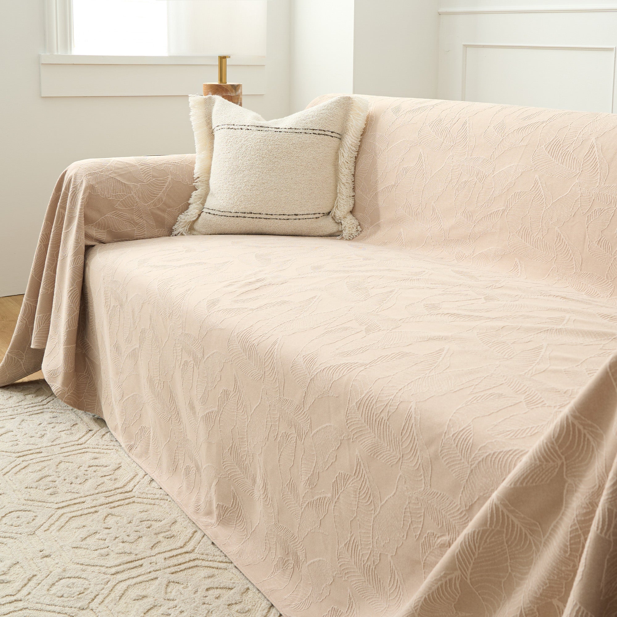 Elegant Leaf Pattern Sofa Cover - Stretchable Couch Slipcover for Living Room, Home Decor - Perfect for Pets, Kids & Daily Use