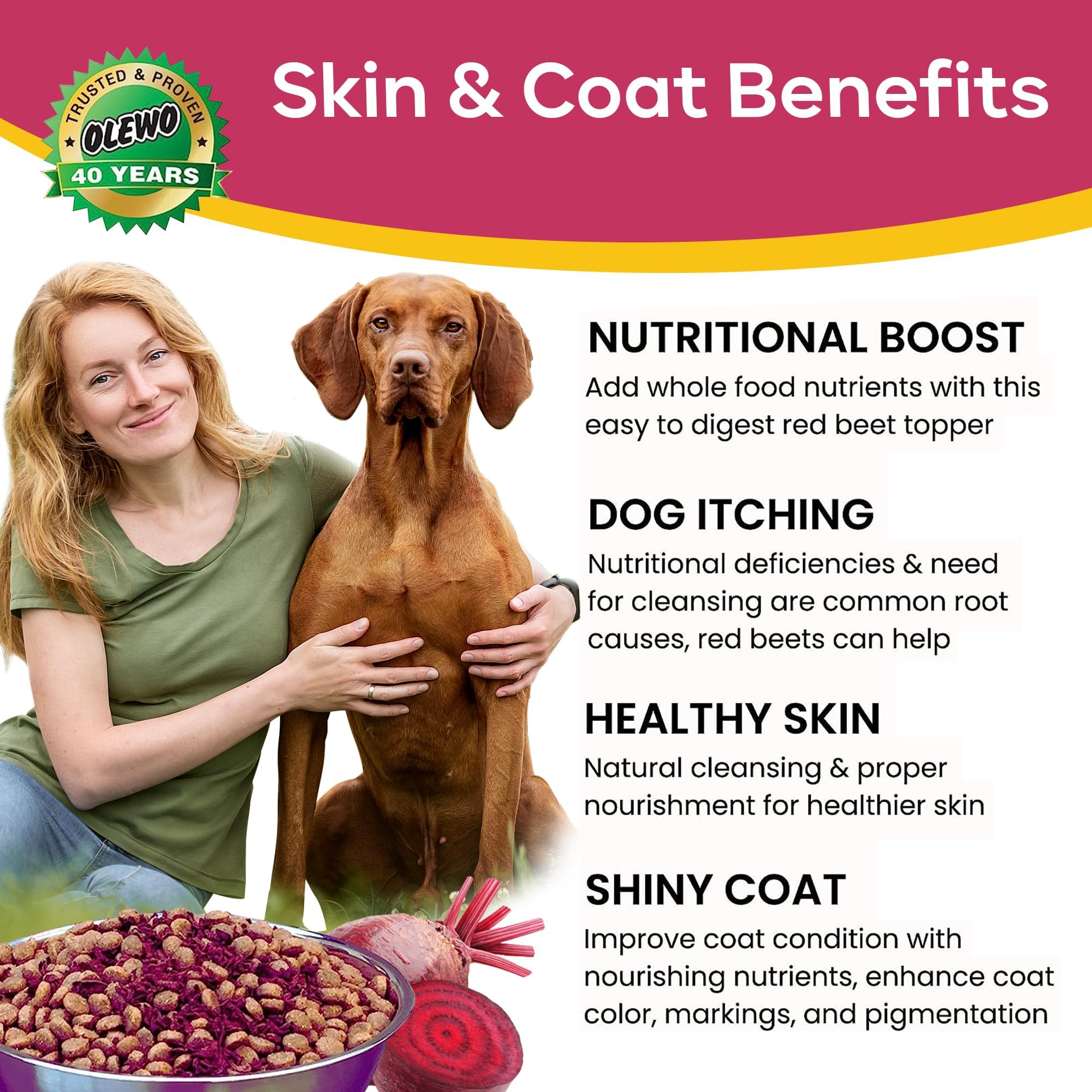 Olewo Dog Food Toppers Bundle - Rootsies & Red Beet Granules for Sensitive Stomach, Itch Relief, Skin & Coat Care, Gut Health & Fiber Support - 2.2 lbs + 22 oz - Perfect for Dogs with Allergies or Digestive Issues