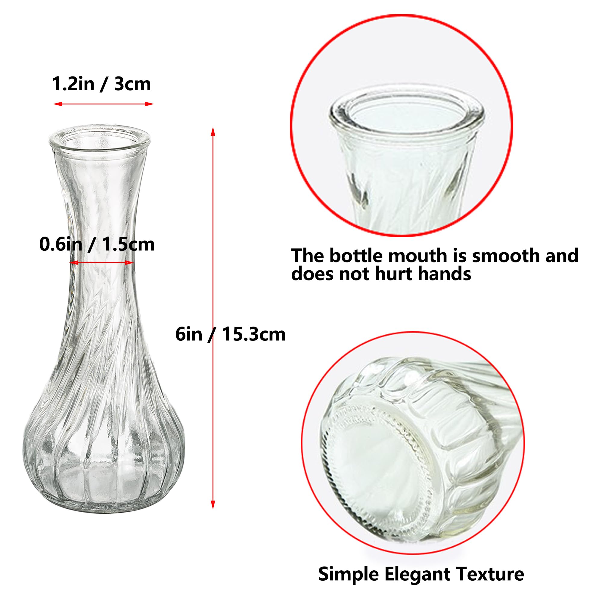 Hewory 12-Piece Clear Glass Bud Vase Set - Small Floral Vases for Wedding Centerpieces, Home Decor, Table Arrangements | Bulk Mini Vases for Flowers, Events & Elegant Dining Decor