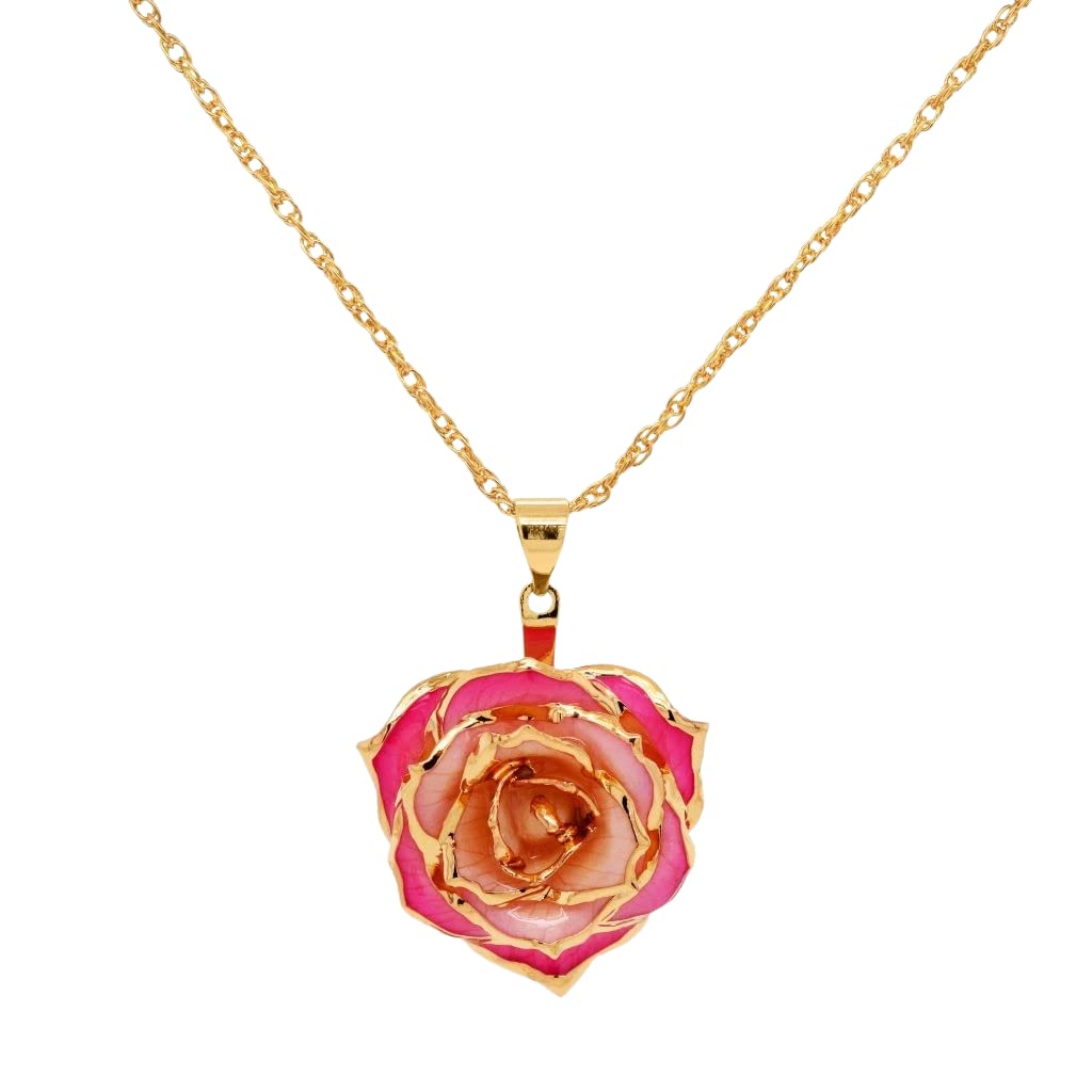 24K Gold Dipped Eternal Rose Necklace - Real Preserved Flower Jewelry for Women, Anniversary Gift, Valentine's Day Present, Romantic Keepsake for Her