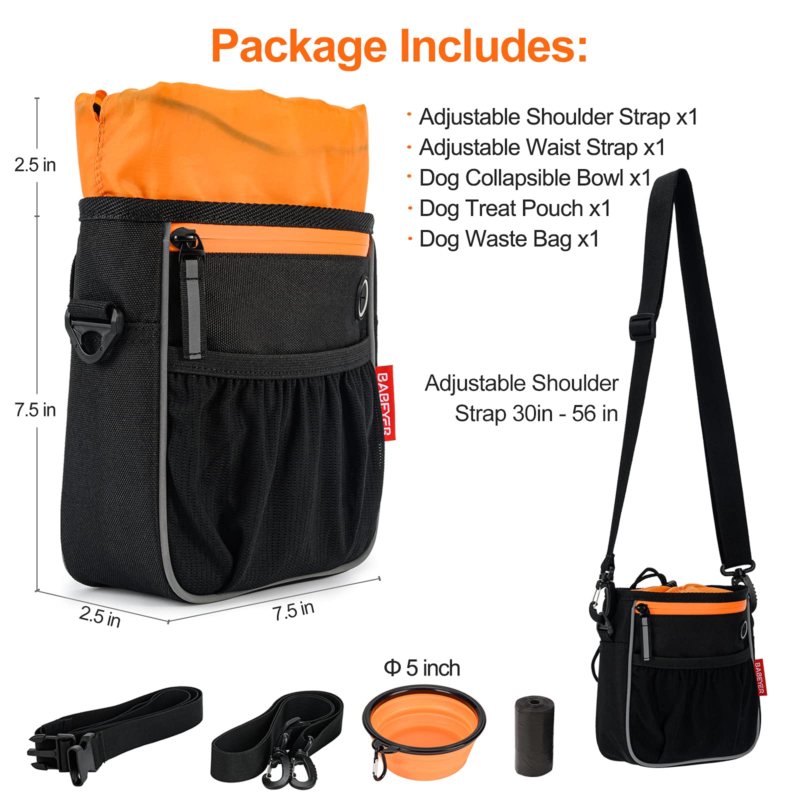BABEYER Dog Treat Pouch for Training & Walking - Portable Pet Reward Bag for Kibble, Snacks & Toys - Perfect for Dog Training, Walks & Outdoor Adventures (Black)
