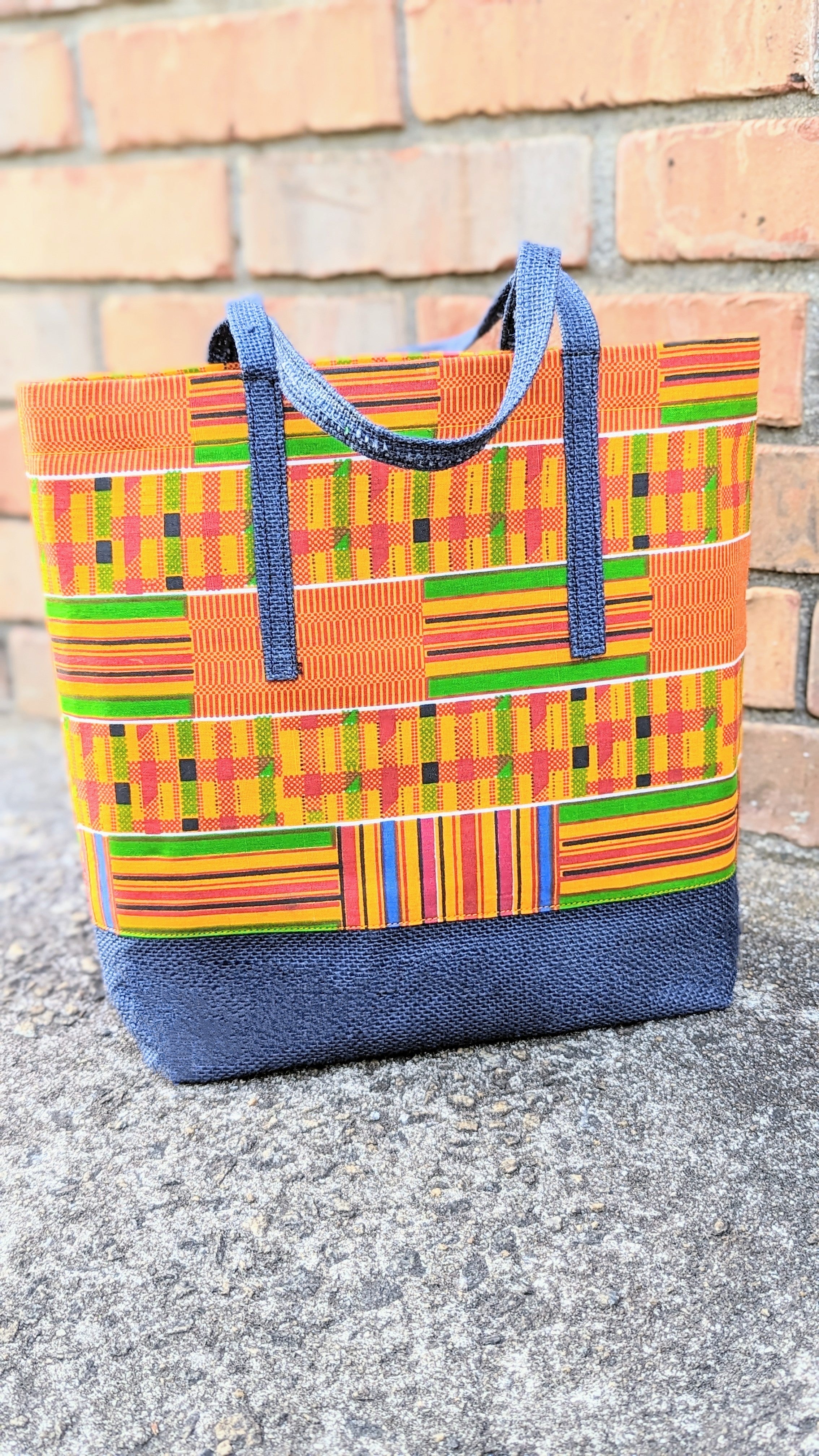 Anahg African Kente Print Tote Bag - Stylish Cotton Canvas Shoulder Bag with Denim-Like Base & Handle Trim | Perfect for Shopping, Beach, Work & Everyday Use | DPPBTJL1