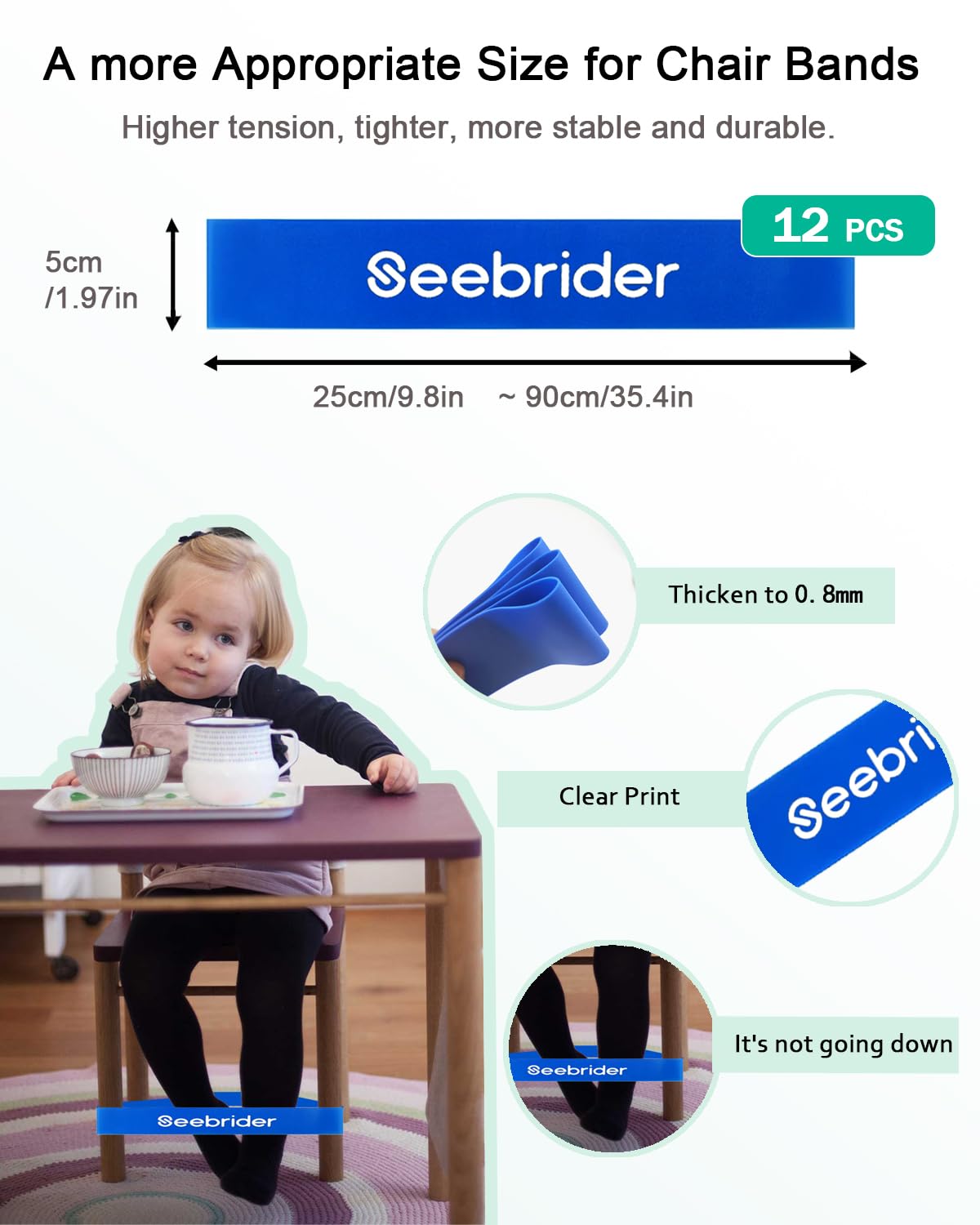 12 PCS Fidget Bands for Kids - Stretchable Chair Bands for Sensory Needs, ADHD & Fidgety Feet - Blue Classroom Foot Bands for Desks & Chairs - Improve Focus & Reduce Anxiety in School & Home Learning