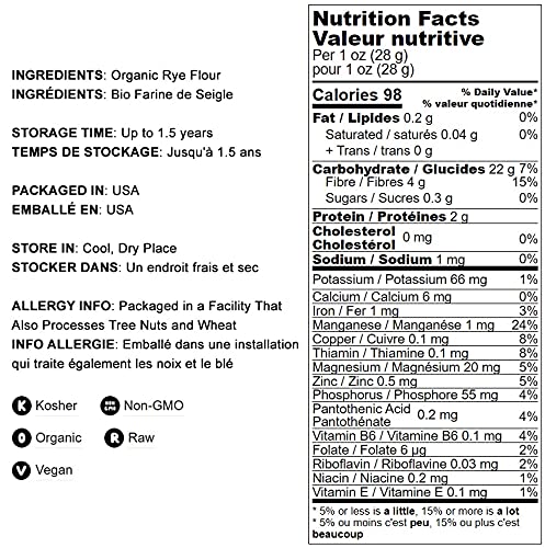 Organic White Rye Flour 16 lbs - Non-GMO, Unbleached, Vegan, Kosher, Medium Protein, Finely Milled for Baking | Perfect for Homemade Bread, Sourdough, Cookies, Muffins & Healthy Recipes | Premium Light Rye Flour for Artisan Baking & Gluten-Friendly Cooking