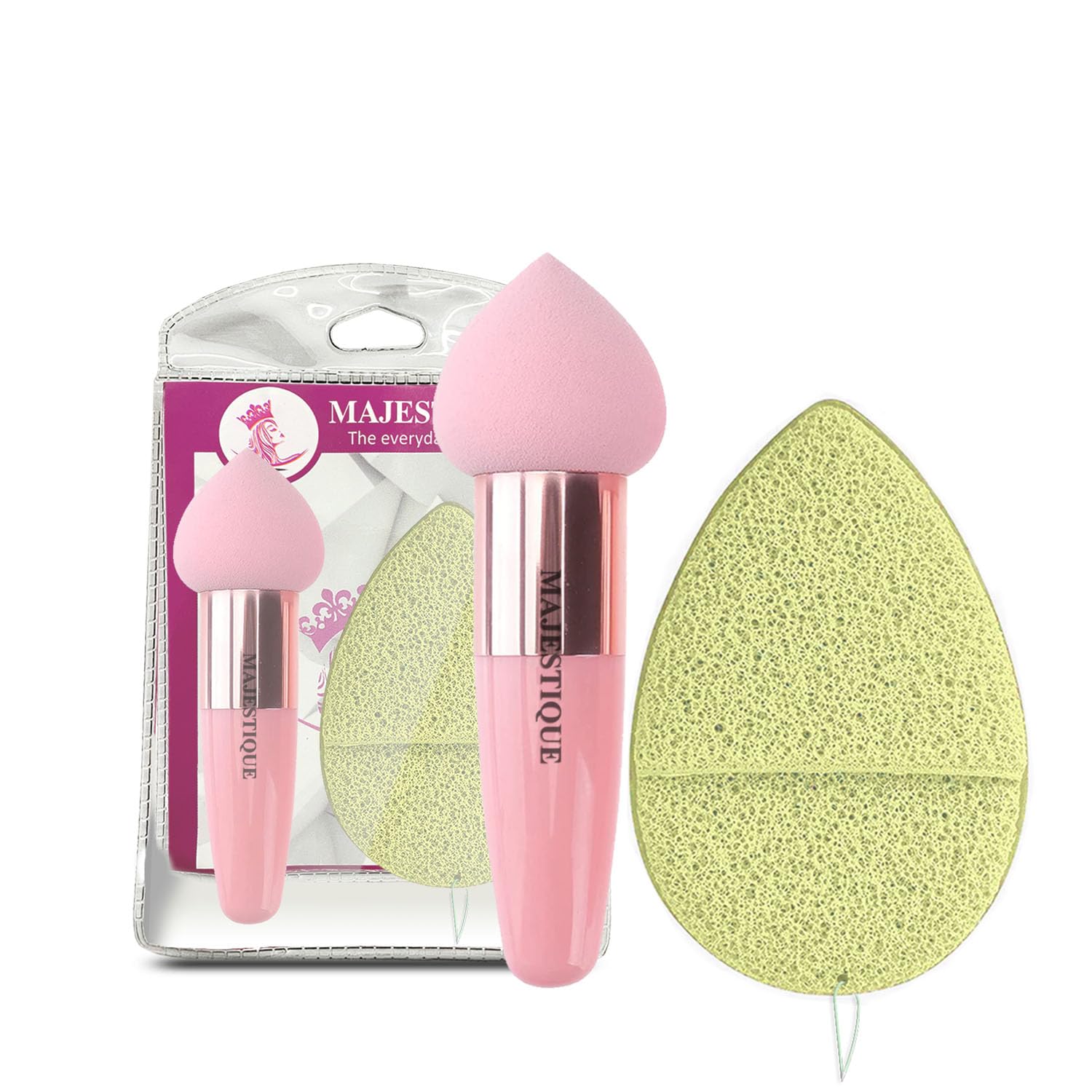 MAJESTIQUE Pointed Makeup Sponge - Reusable Facial Cleansing Sponge for Washing, Exfoliating & Makeup Removal with Finger Glove - Soft Bath & Shower Sponge (Pack of 2) - Perfect for Daily Skincare & Gentle Makeup Application