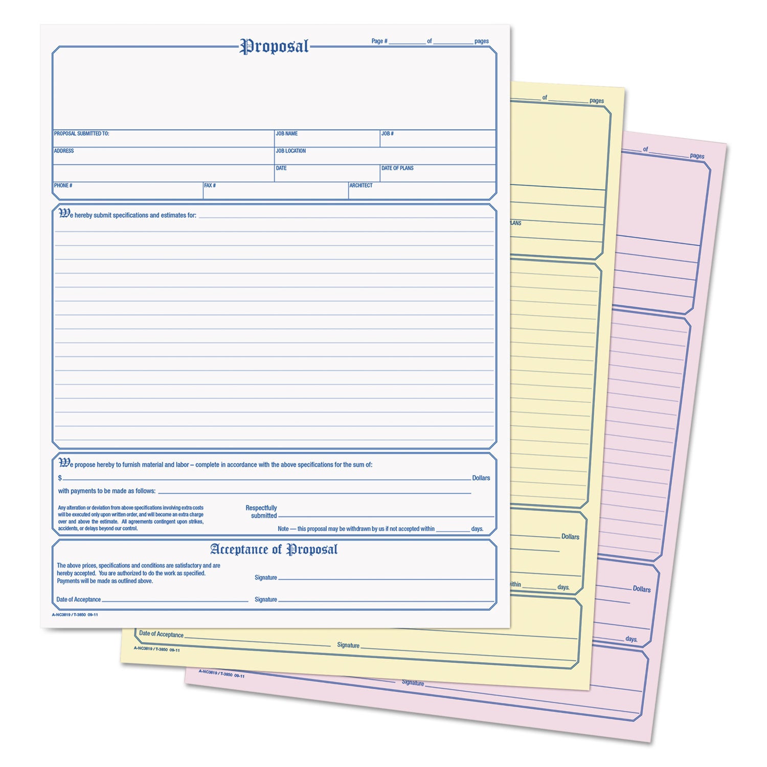 Adams® Contractor Proposal Form - 3-Part Carbonless, 8.5