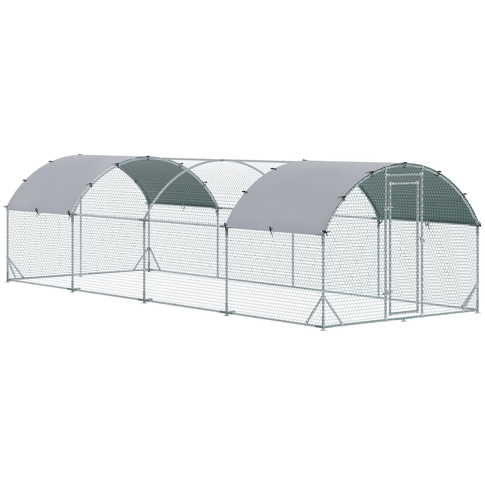 PawHut Large Chicken Coop with Metal Run - Waterproof & UV-Resistant Cover, Walk-In Dome Cage for Hens (9.2' x 24.9' x 6.5') | Outdoor Poultry House for Backyard Farms, Chicken Shelter & Egg Protection