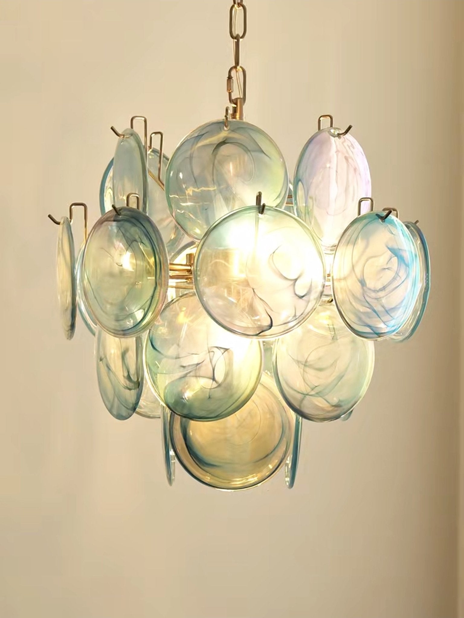 Blue Murano Glass Disc Chandelier - Elegant Ceiling Light Fixture for Dining Room, Living Room & Bedroom Decor