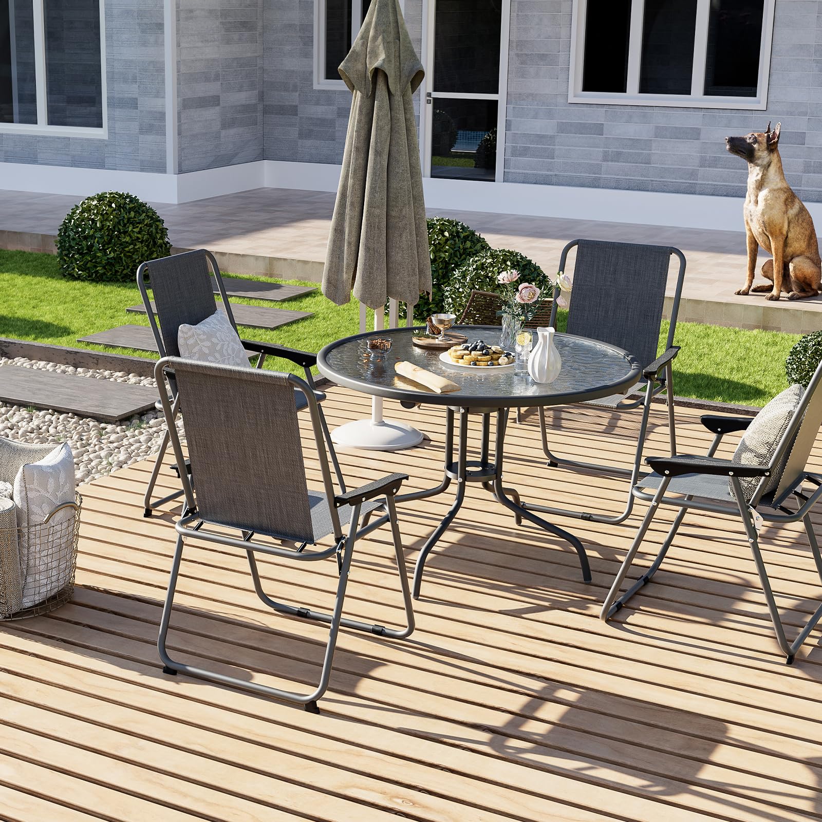 4-Pack Folding Patio Chairs Set - Lightweight Steel Frame Outdoor Dining Chairs with Weather-Resistant Textilene Fabric - Compact Foldable Design (5.7lbs Each, 220lbs Capacity) - Black - Perfect for Backyard, Poolside, Garden & Outdoor Entertaining