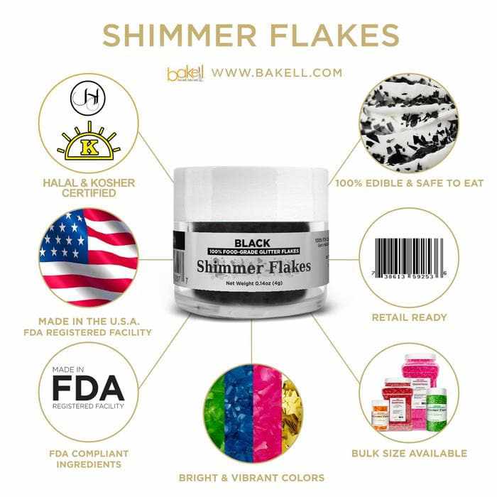 Premium Black Edible Glitter Flakes - 4g Jar for Cake Decorating, Cupcakes & DIY Crafts - Food Safe Sparkle Dust for Baking & Party Treats