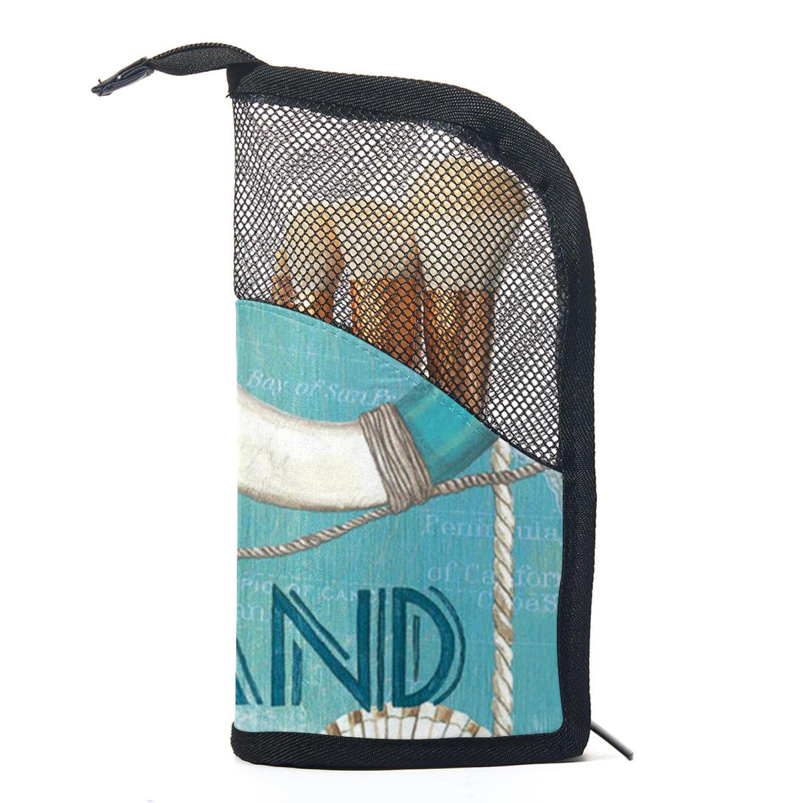 12-Piece Makeup Brush Organizer Bag with Anchor Print - Portable Travel Cosmetic Brush Holder Set for Beach Vacation & Daily Makeup Storage