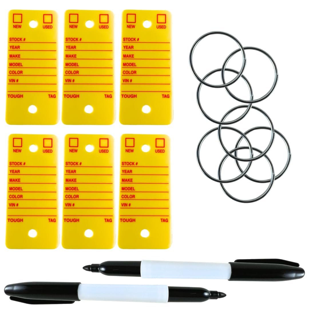 Poly Tag Key Tags with Rings (Yellow) - 500 Pack for Car Keys & Dealers
