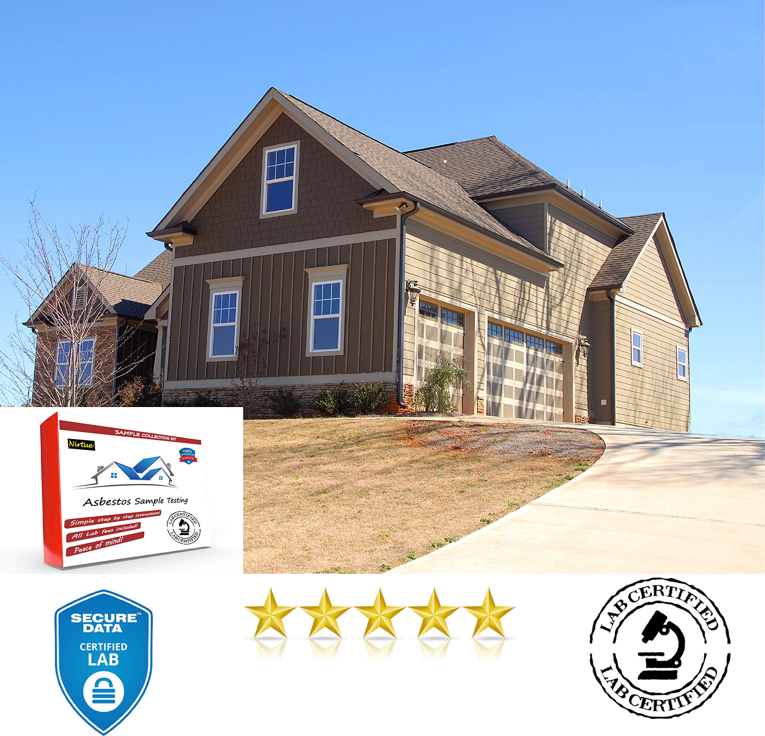 5-Pack Asbestos Test Kit - Includes Lab Fees for Testing Popcorn Ceilings, Tiles, Insulation & Building Materials (72-Hour Results) | Home Renovation Safety & DIY Hazard Detection