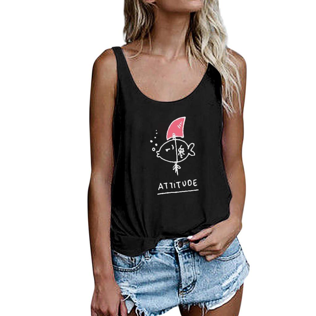 Women's Letter Print Vest Sleeveless Loose Fit Crop Top - Casual Summer Tank Blouse T-Shirt for Beach, Streetwear & Layering Outfits