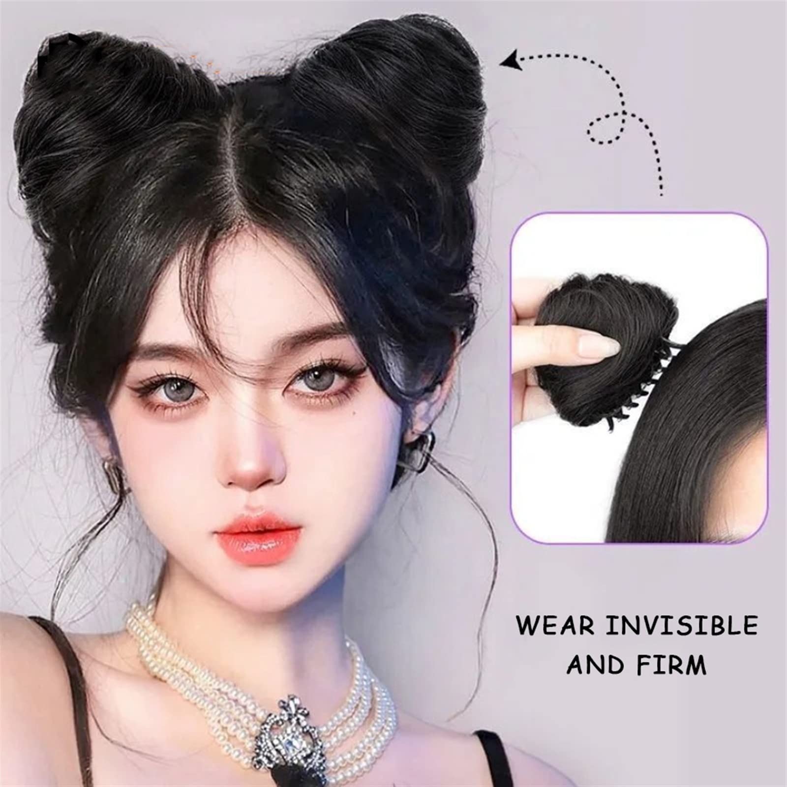 2 PCS Mini Claw Clip Messy Hair Bun Extensions - Cat Ears Hair Donut Chignon Synthetic Hair Pieces for Women & Girls (Brown Black) | Perfect for Parties, Cosplay & Everyday Hairstyles