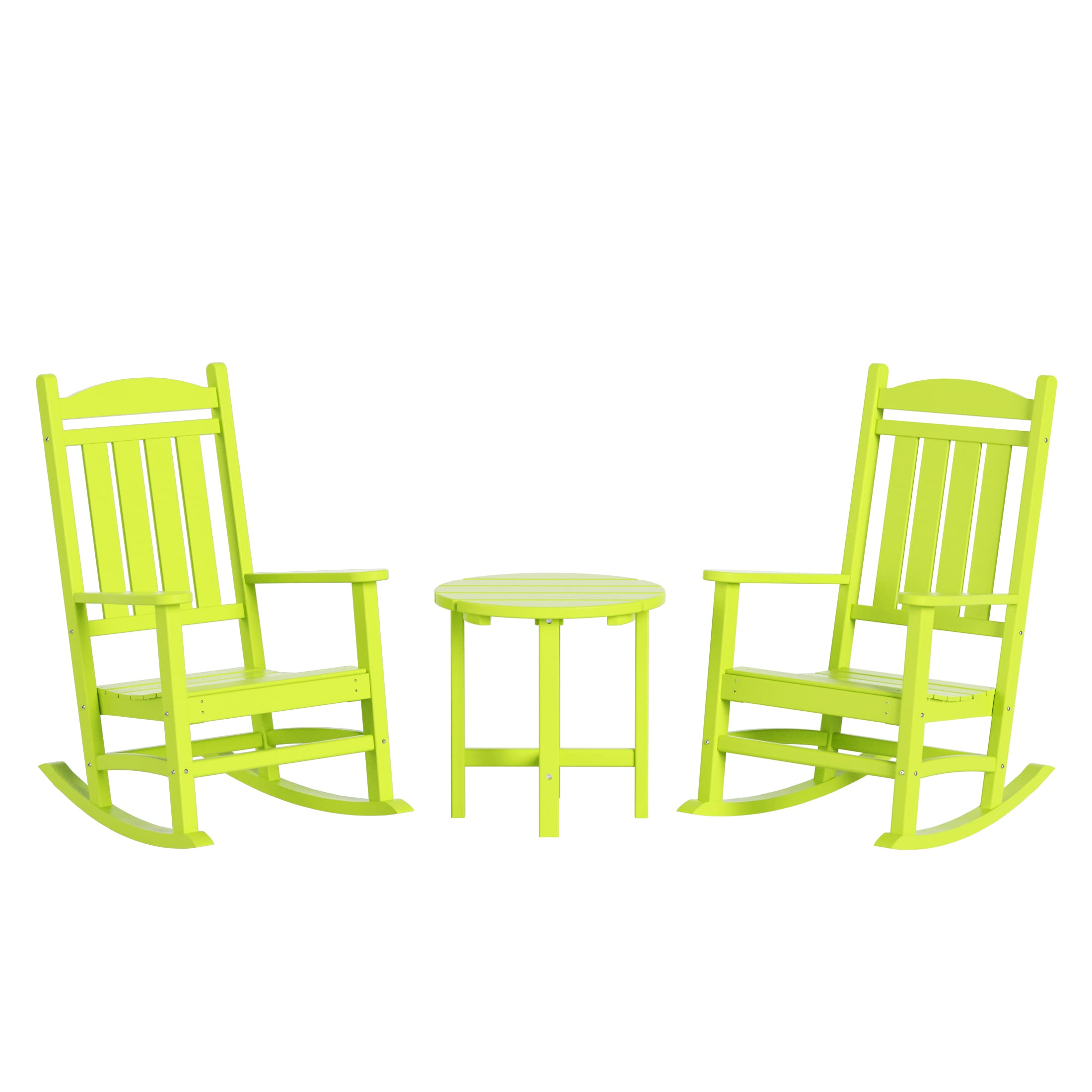 WO Home Furniture 3-Piece HDPE Outdoor Rocking Chair Set - Traditional Patio Rocking Chairs in Lime Green for Garden, Porch & Backyard Relaxation