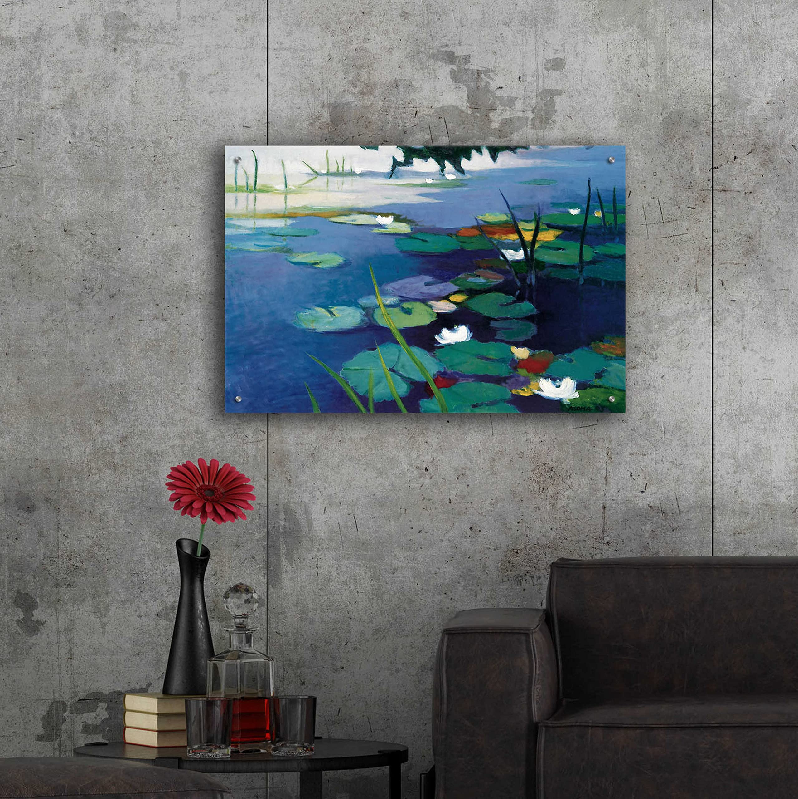 Tadashi Asoma 'Water Lilies' Acrylic Glass Wall Art - 36x24 Inches Modern Home Decor for Living Room, Bedroom & Office
