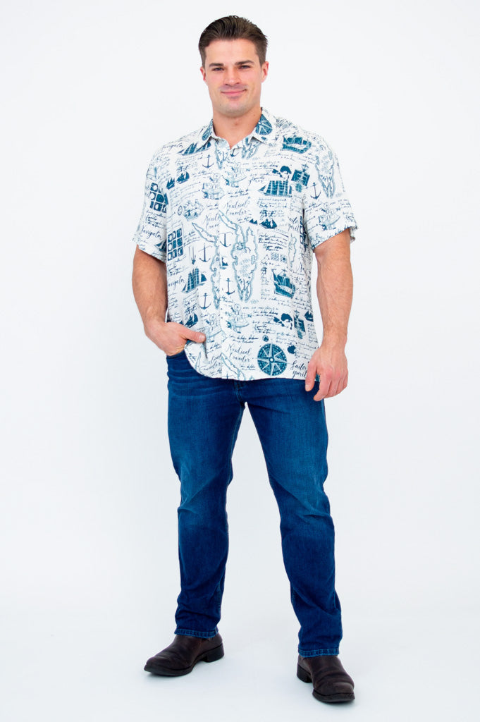 Dino Shirt for Men & Women | Nautical Themed Woven Bamboo Fabric | Perfect for Casual Wear, Beach Outings & Summer Fashion