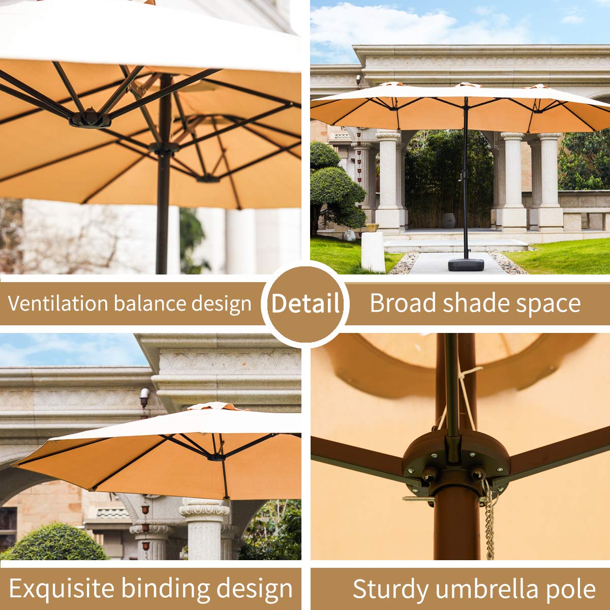 PatioFestival 15F Outdoor Patio Umbrella - Double-Sided Garden Table Umbrella with Crank Open/Close System, Fade-Resistant Canopy for Lawn, Deck, Backyard & Pool - Perfect for Outdoor Dining, Lounging, and Sun Protection