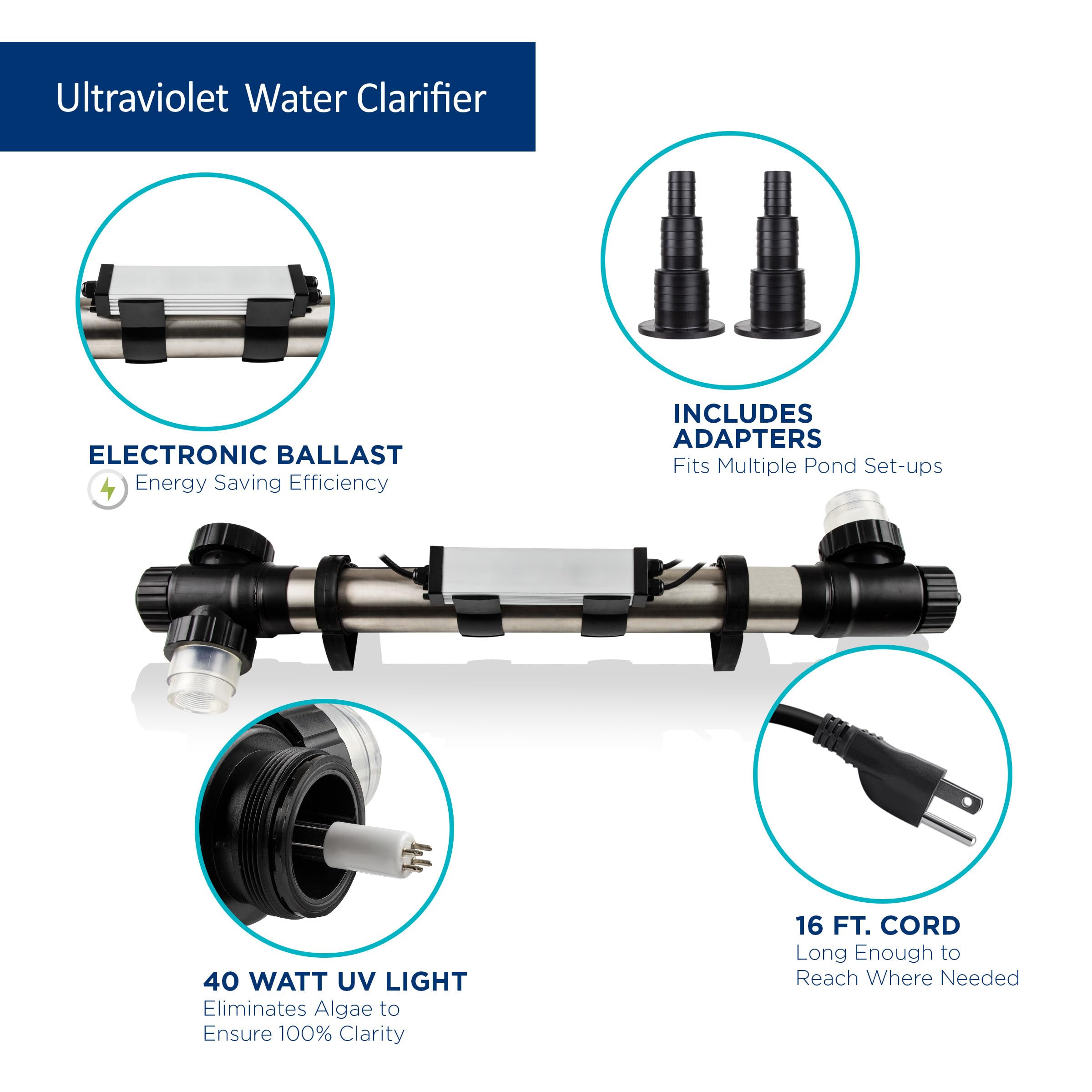 Alpine Corporation 40 Watt UV Clarifier for Fountains, Waterfalls, and Water Circulation - Ideal for Ponds, Garden Features, and Outdoor Water Systems