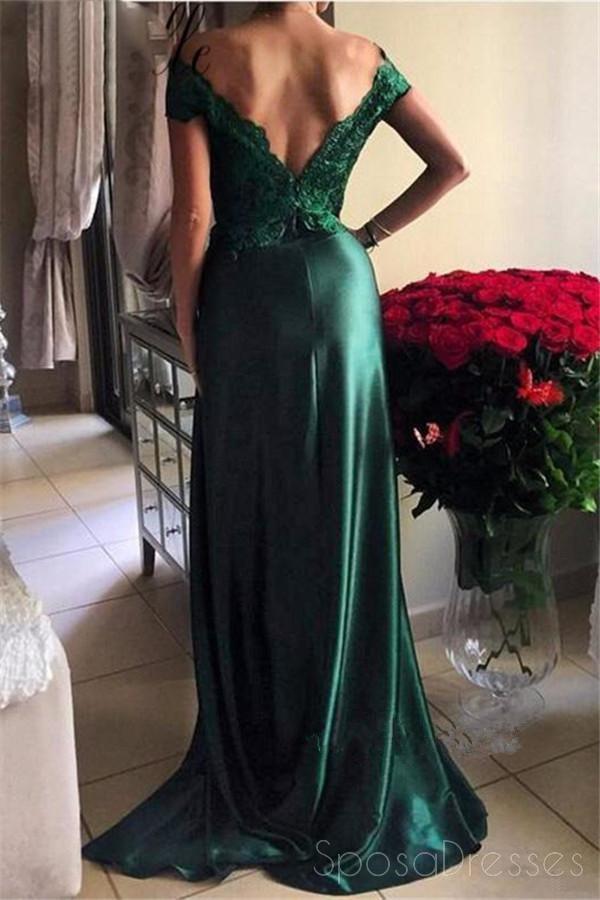 Emerald Green Off Shoulder Lace Evening Prom Dress with Side Slit - Elegant Long Formal Gown for Homecoming, Prom Night & Special Occasions
