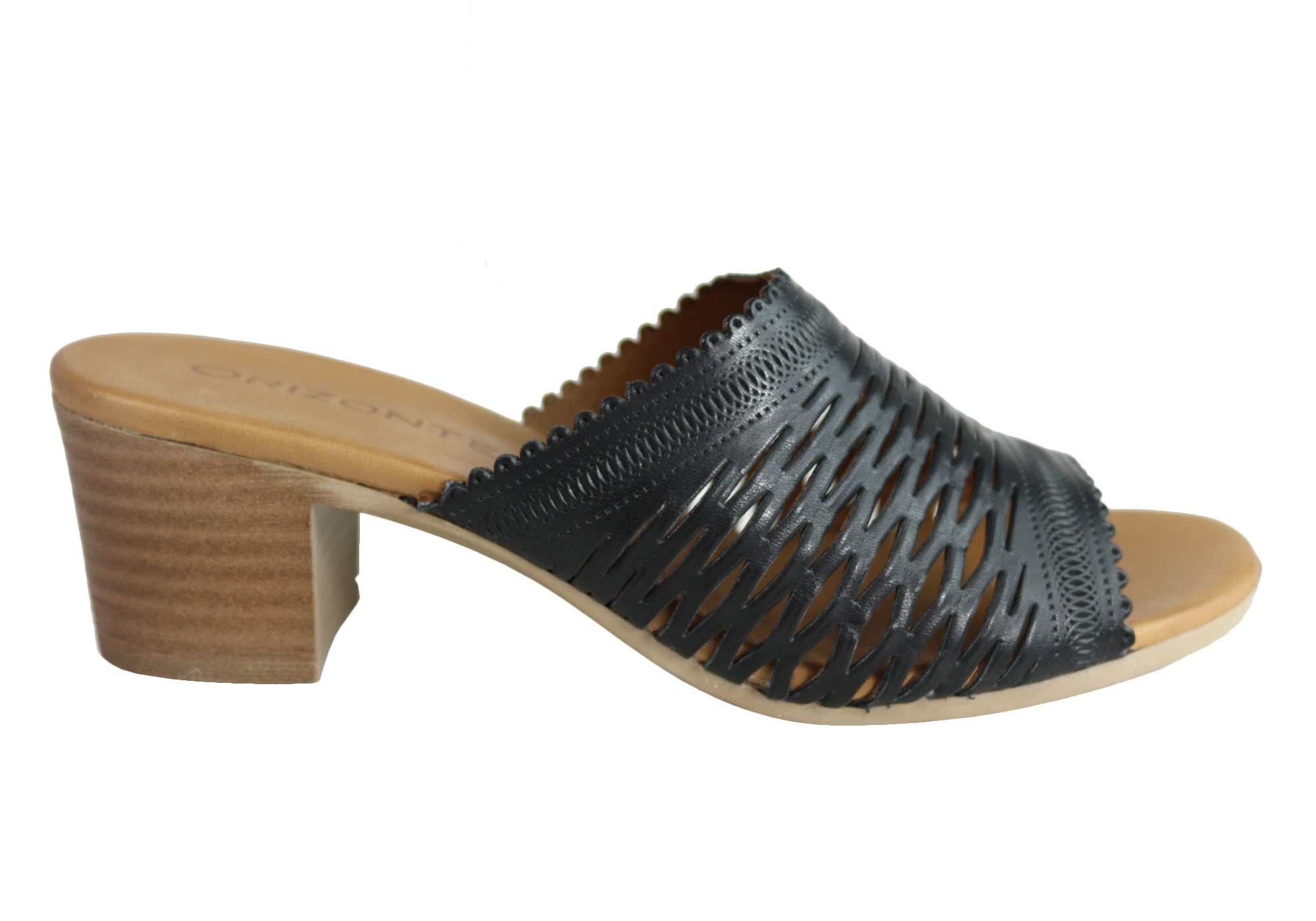 Orizonte Jilly Women's European Leather Mid Heel Comfort Slides Sandals - Stylish & Comfortable Summer Shoes for Walking, Travel & Casual Outings