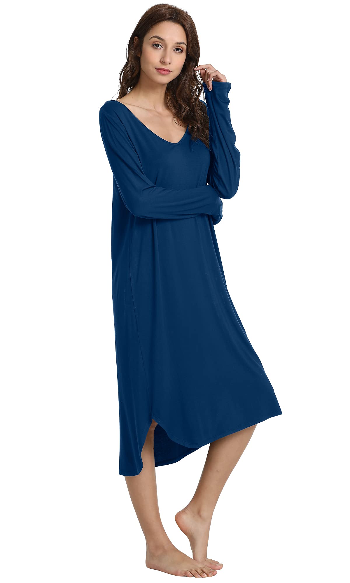 WiWi Bamboo Nightgowns for Women - Soft Long Sleeve Sleep Shirt & Comfy Loungewear - Plus Size S-4X - Perfect for Relaxing at Home, Sleeping & Lounging