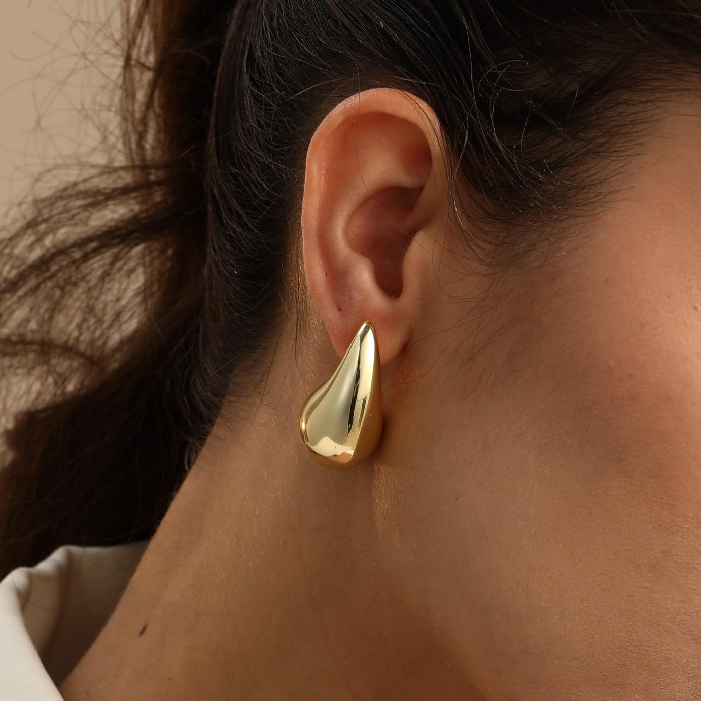 Fissen 32mm Lightweight Gold Teardrop Earrings for Women - Hypoallergenic 925 Sterling Silver Chunky Hoop Earrings | Elegant Everyday Jewelry, Perfect for Office, Date Night & Special Occasions