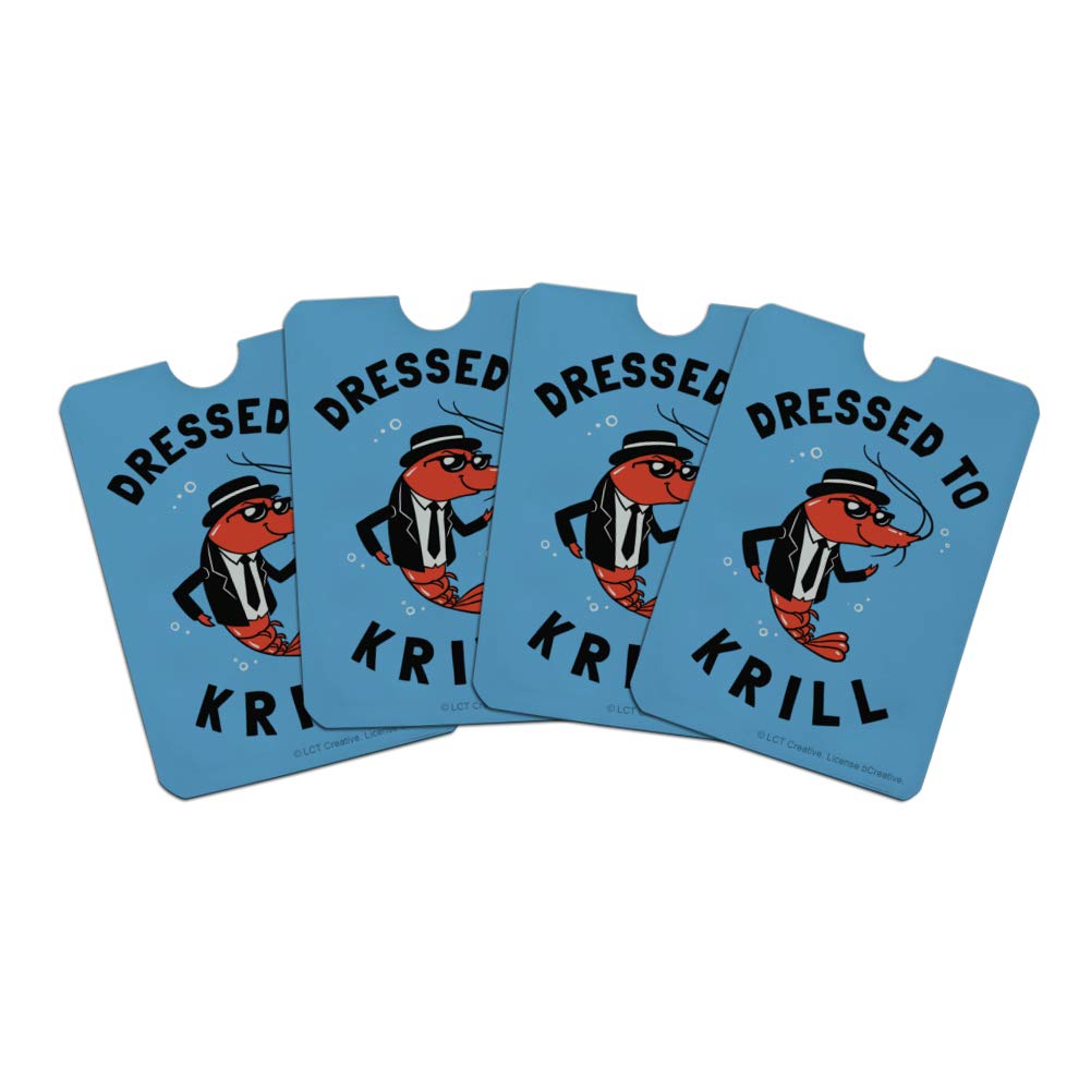 Funny Dressed To Krill Kill RFID Blocking Credit Card Holder - Set of 4 Wallet Protectors for Men & Women | Perfect for Travel, Shopping & Daily Use