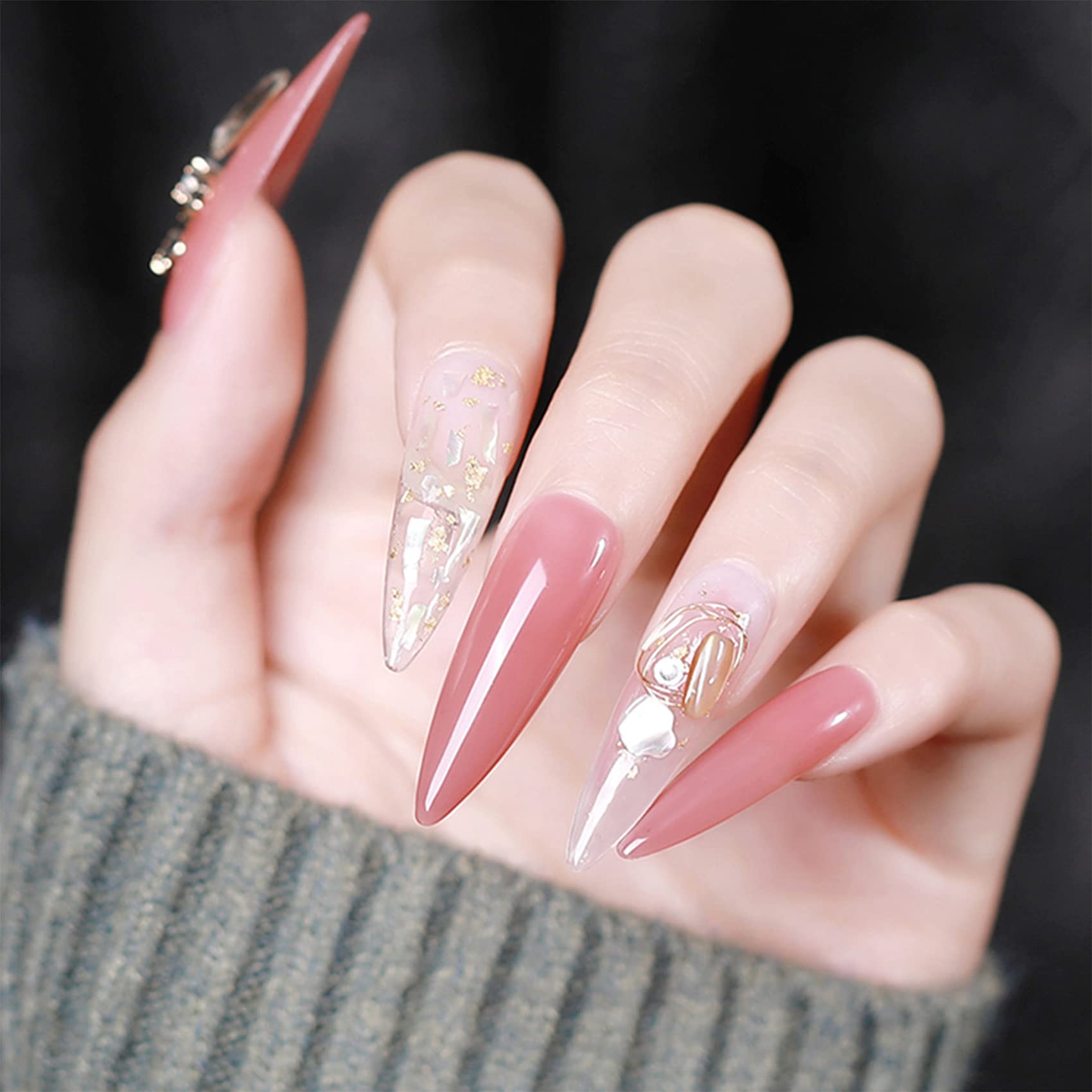 500pcs Long Stiletto Press On Nails Kit - Clear Full Cover False Nails with 5 Nail Glues, 1 Nail File & Storage Case - Acrylic Nail Extension Kit for Party, Wedding, Salon & Home Manicure