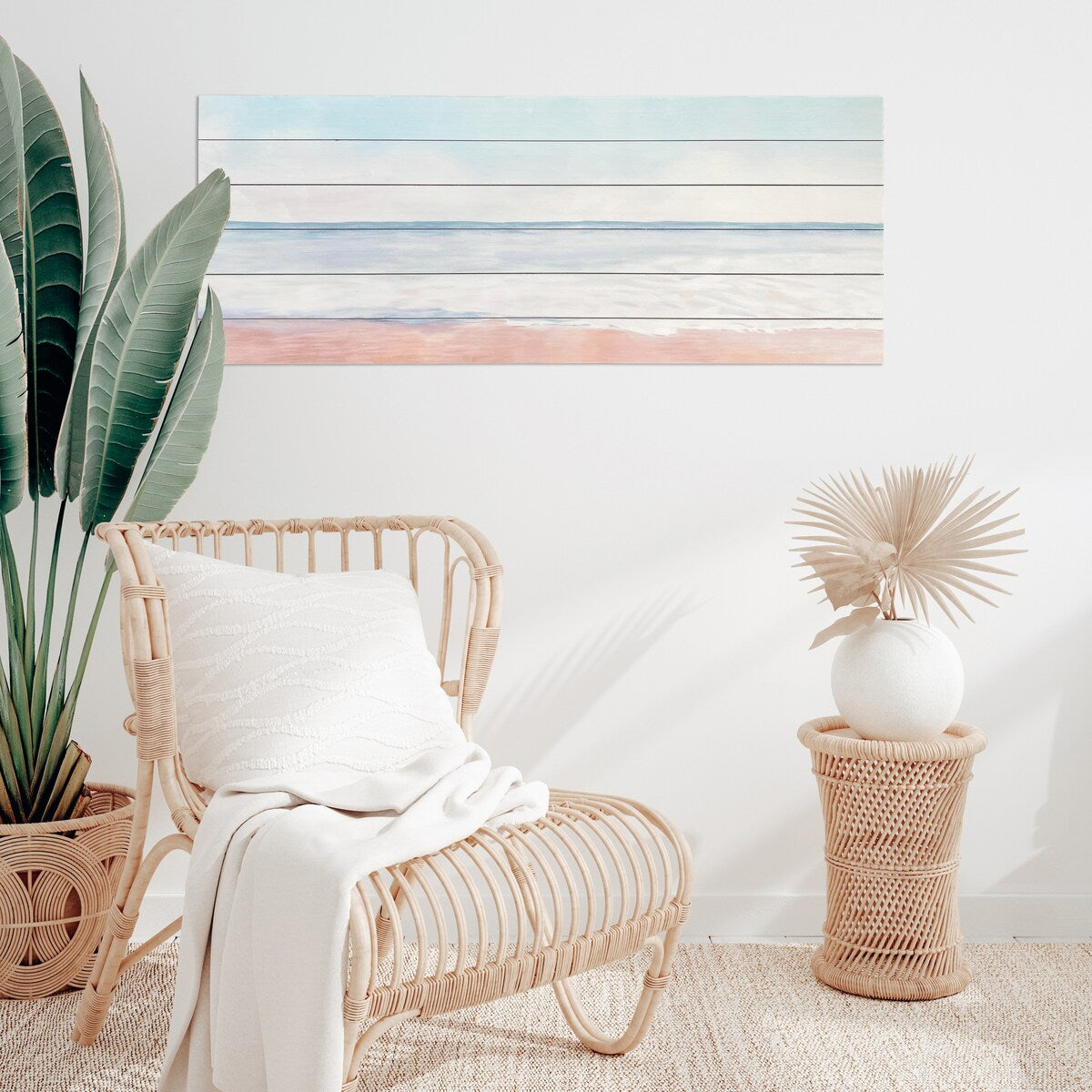 Abstract Ocean Print on Planked Wood Wall Art - Coastal Beach Decor for Living Room, Bedroom & Office - Modern Seascape Painting for Home & Office Decor