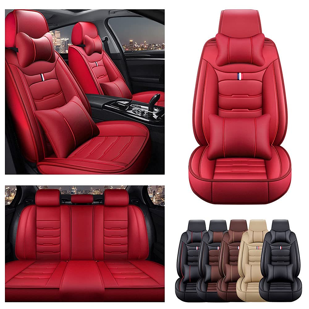 Premium Leatherette Auto Seat Covers for Jeep Wrangler JK Sahara Sport (2004-2019) - 5-Piece Full Set in Red - All-Weather Protection & Comfort - Perfect for Off-Road Adventures & Daily Commutes