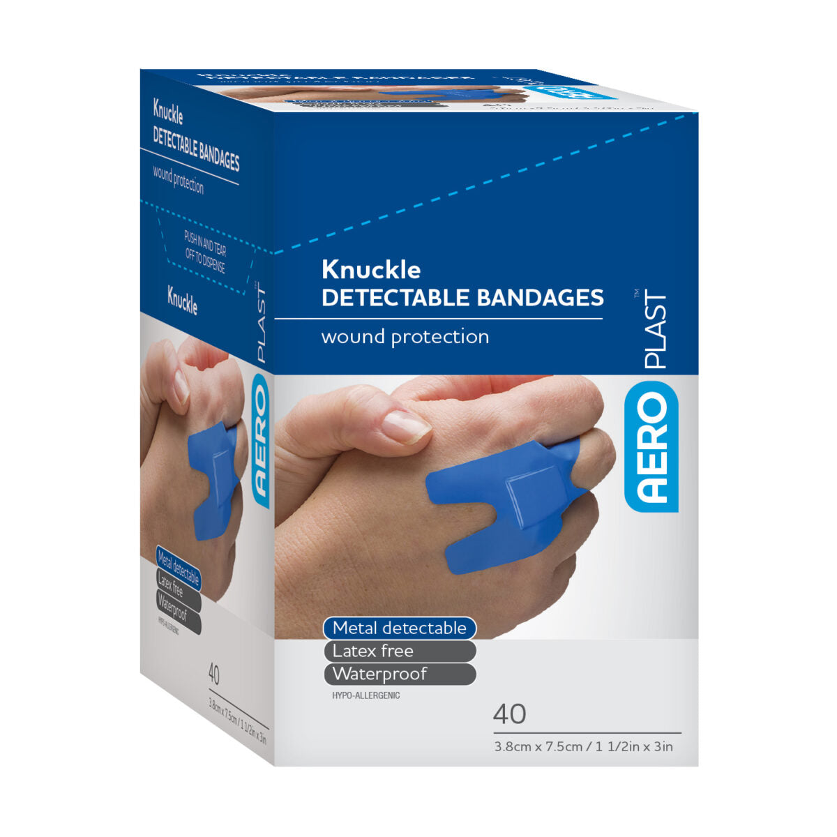 Metal Detectable Band Aid for Knuckles - 40 Count Box | Cut & Wound Protection for Food Industry & Healthcare Workers
