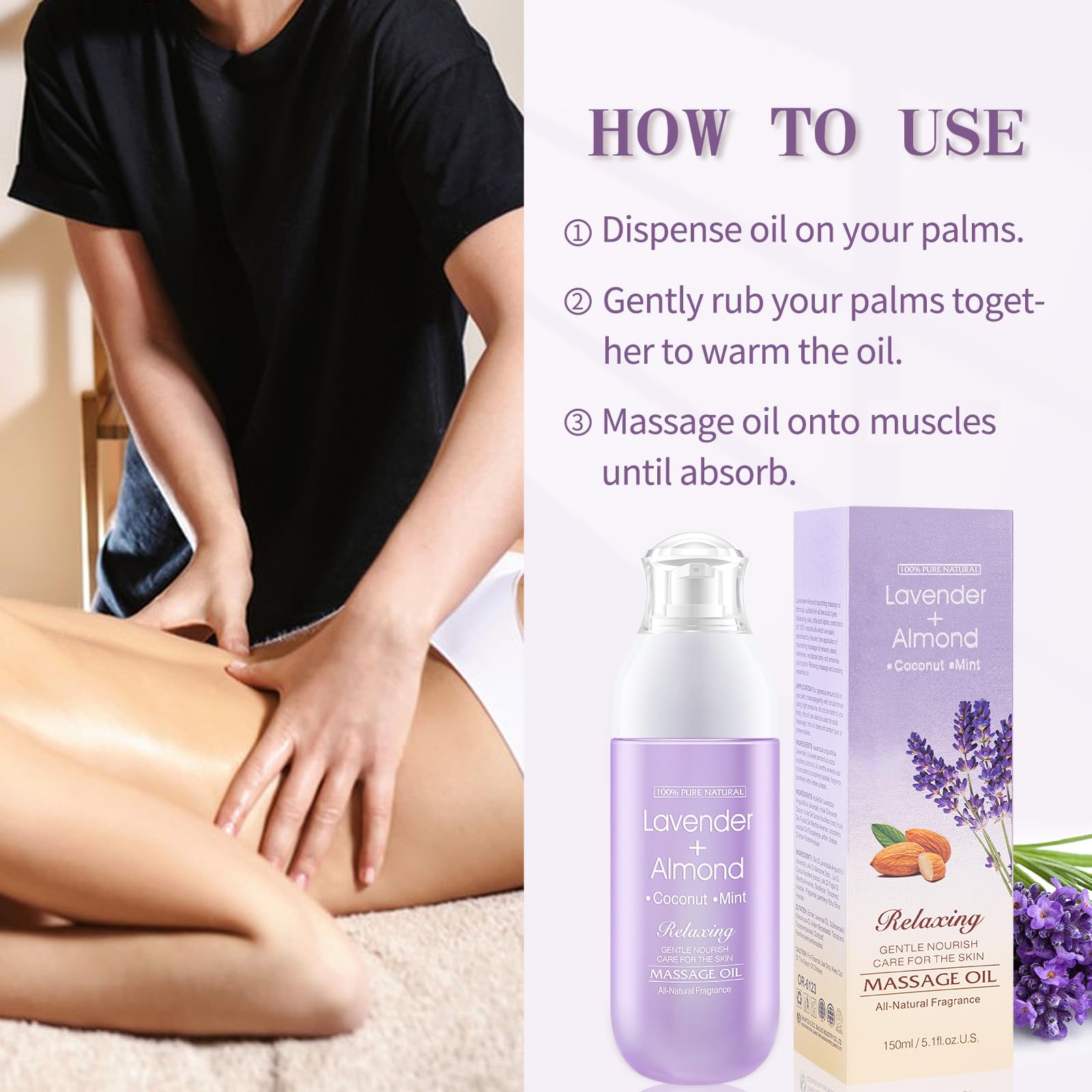 Lavender Almond Peppermint Coconut Massage Oil - Soothing & Relaxing Muscle Relief, Moisturizing Body Oil for Men & Women | Perfect for Spa Nights, Couples Massage & Post-Workout Recovery