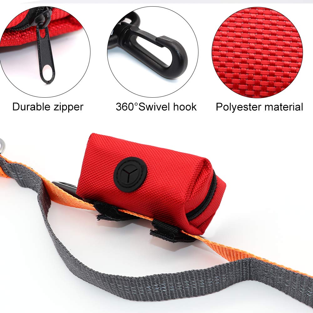 SLSON Portable Dog Poop Bag Holder - Leash Attachment with Zippered Pouch, Lightweight Fabric Waste Bag Dispenser for Dogs (Red) | Ideal for Walking, Hiking, and Outdoor Pet Cleanup