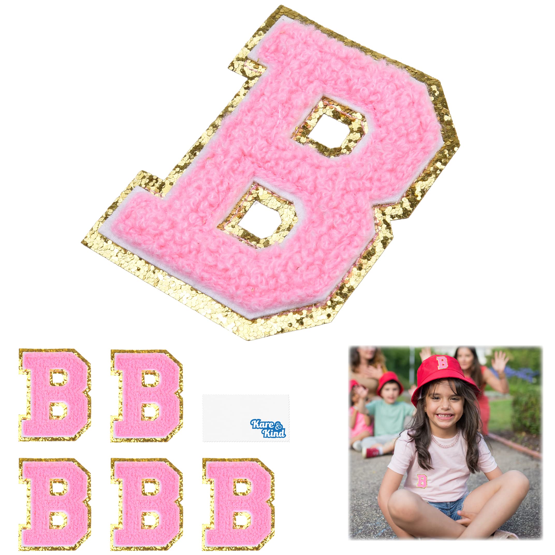 Kare & Kind Iron On Letter Patches - Chenille Embroidered Alphabet B Patch for Clothing, Shirts, Jackets & DIY Crafts | Perfect for Customizing Uniforms, Dresses, Bags & Hats | Great for Sewing, Handmade Projects & Personalized Gifts