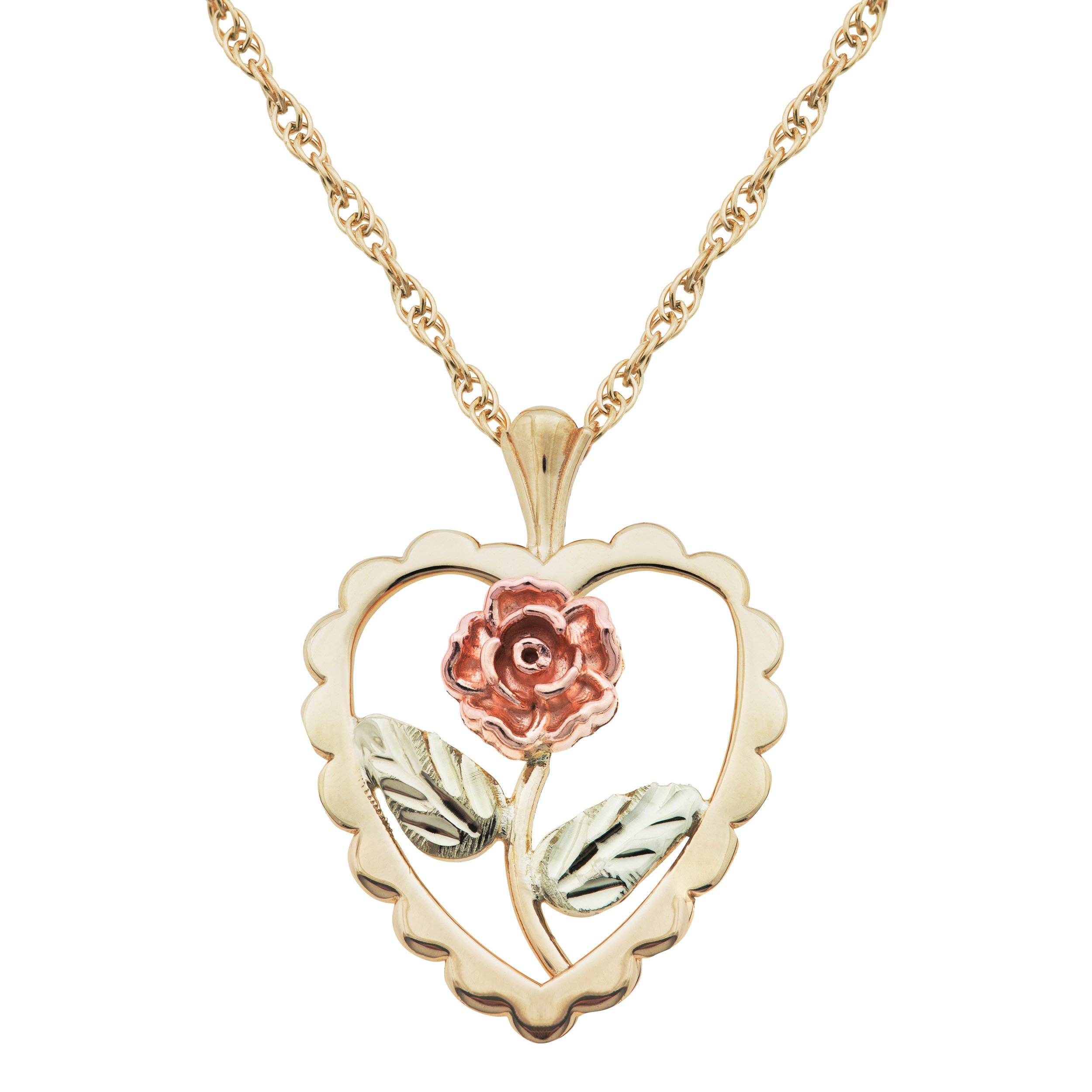 10k & 12k Gold Open Heart Rose Pendant Necklace - Yellow Gold, Green Gold & Rose Black Hills Gold Options for Women - Perfect for Valentine's Day, Anniversary & Romantic Gifts