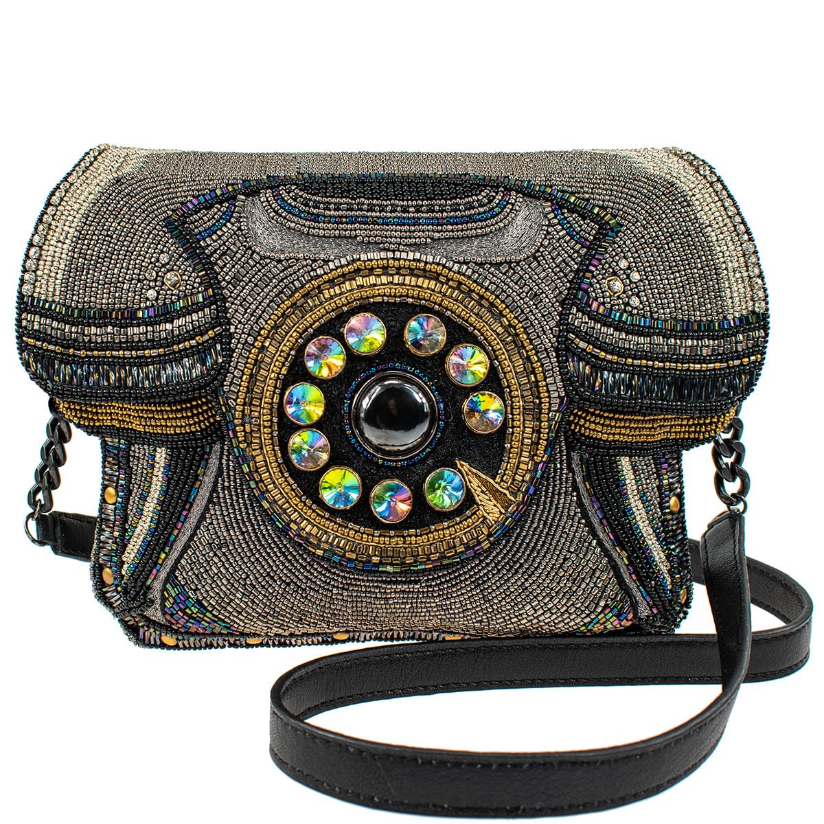 Mary Frances Busy Signal Beaded Crossbody Clutch Rotary Phone Handbag in Pewter - Vintage Inspired Phone Shaped Purse for Women, Perfect for Parties, Date Nights & Themed Events